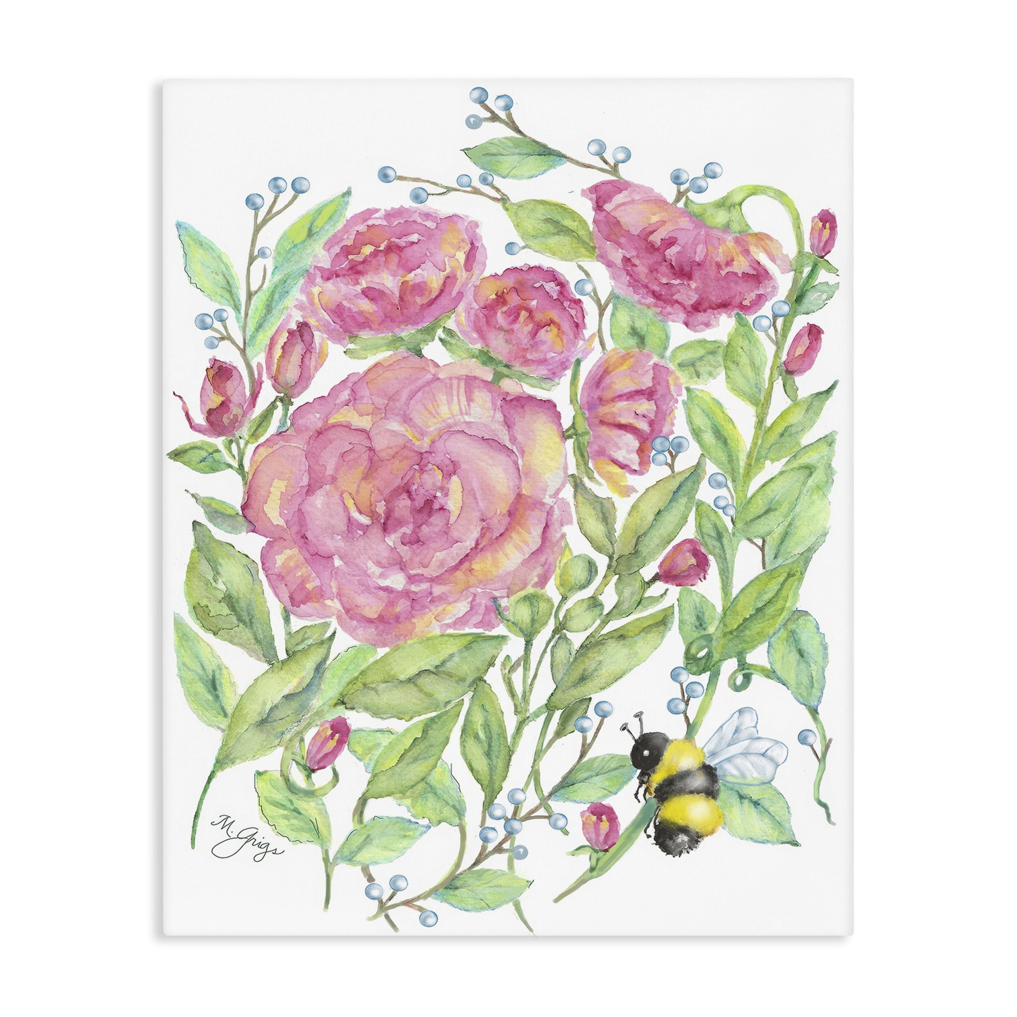 Stupell Industries Peony & Bumble Bee Canvas Wall Art, design by Maureen Grigs