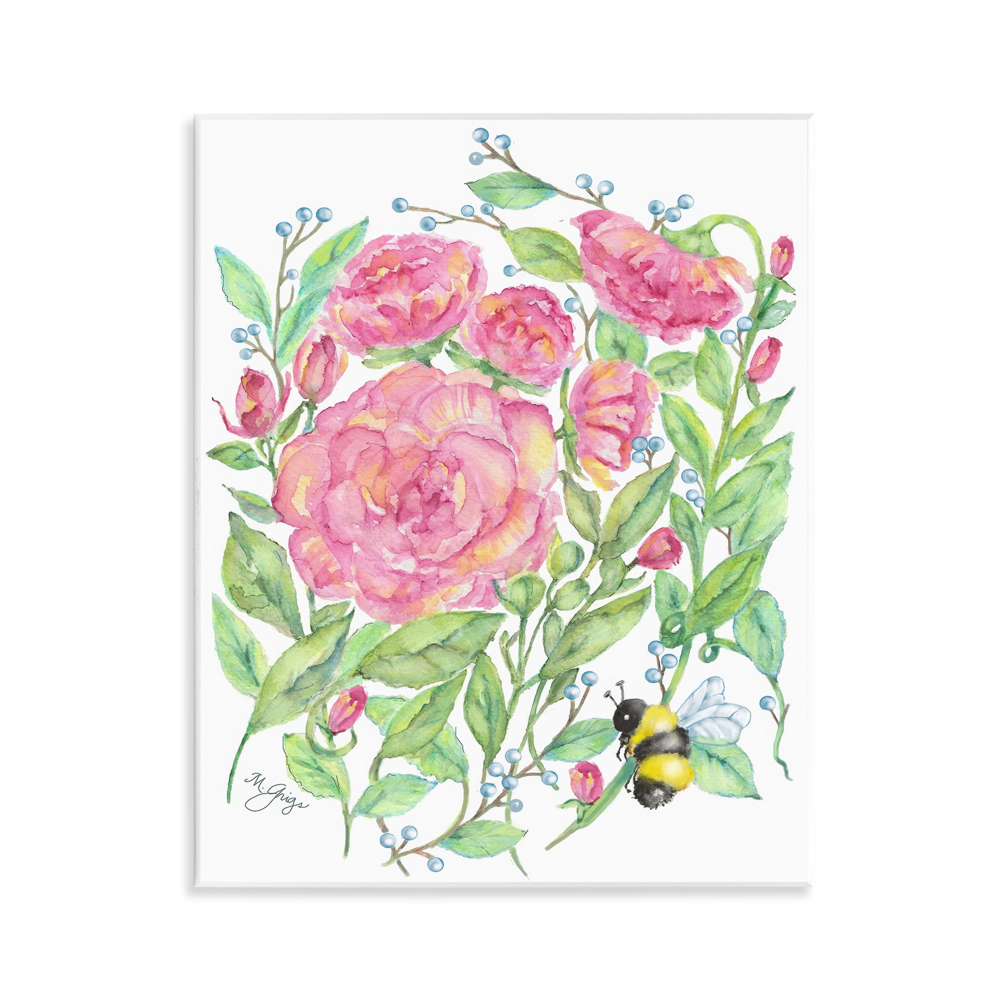 Stupell Industries Peony & Bumble Bee Wall Plaque Art, design by Maureen Grigs