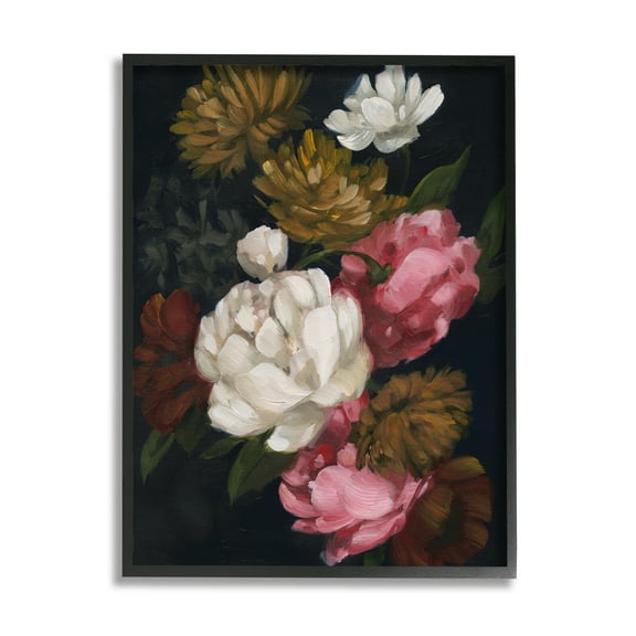 Stupell Industries Peony Flower Arrangement Botanical & Floral Painting Black Framed Art Print Wall Art, 11 x 14