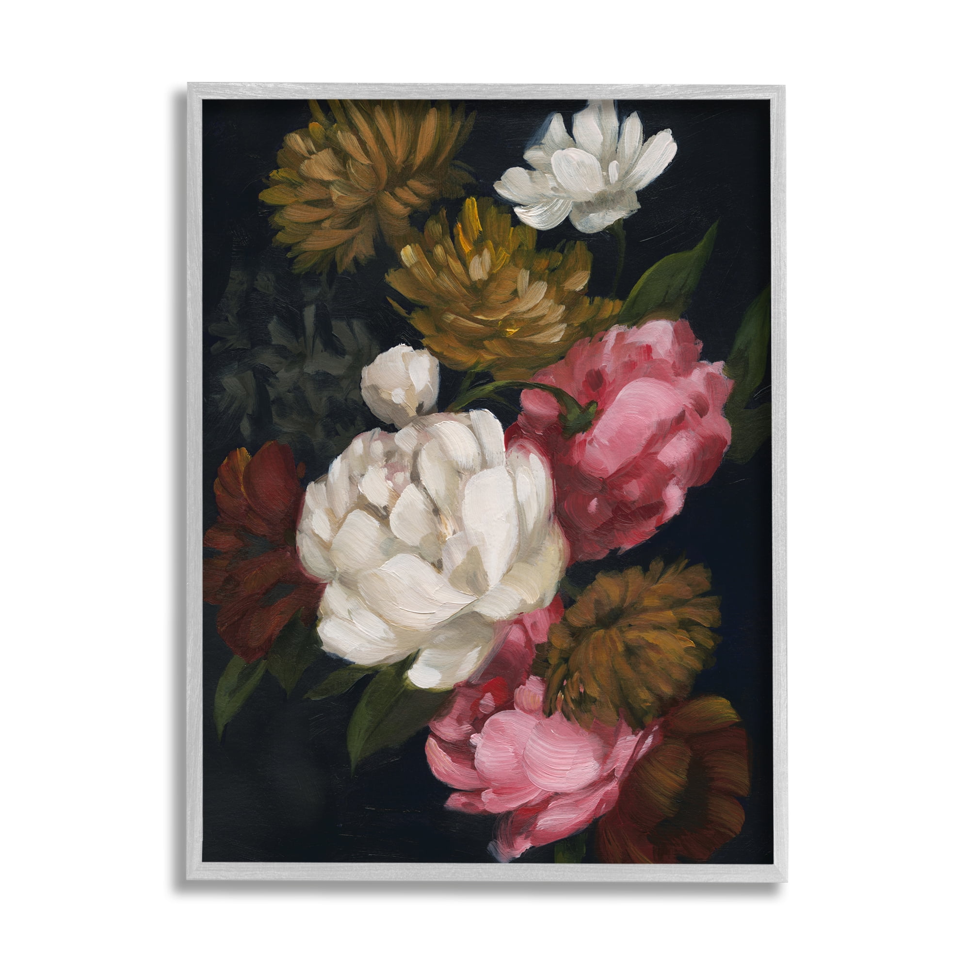Stupell Industries Peony Flower Arrangement Botanical & Floral Painting Gray Framed Art Print Wall Art, 11 x 14