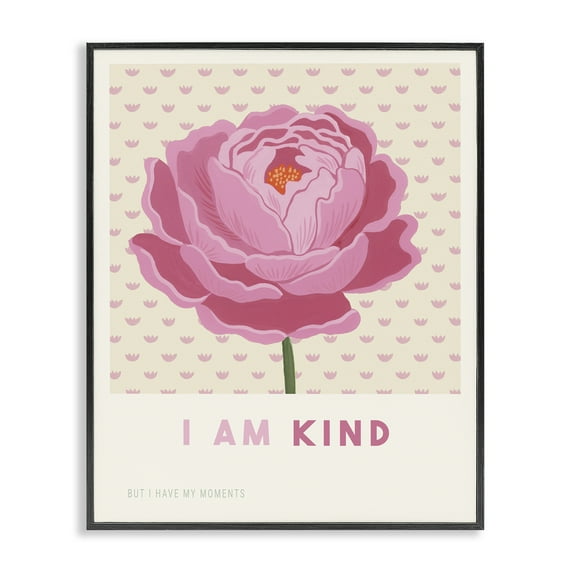 Stupell Industries Peony I Am Kind Affirmation Black Framed Giclee Art design by Courtney Haley, 14 x 11