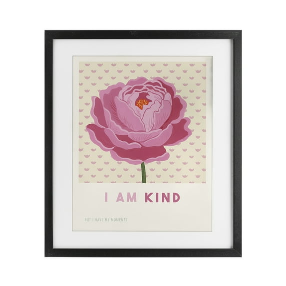 Stupell Industries Peony I Am Kind Affirmation Black Framed Print Under Glass design by Courtney Haley, 16 x 13
