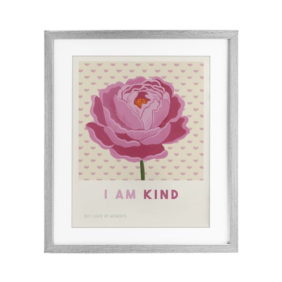 Stupell Industries Peony I Am Kind Affirmation Gray Framed Print Under Glass design by Courtney Haley, 16 x 13