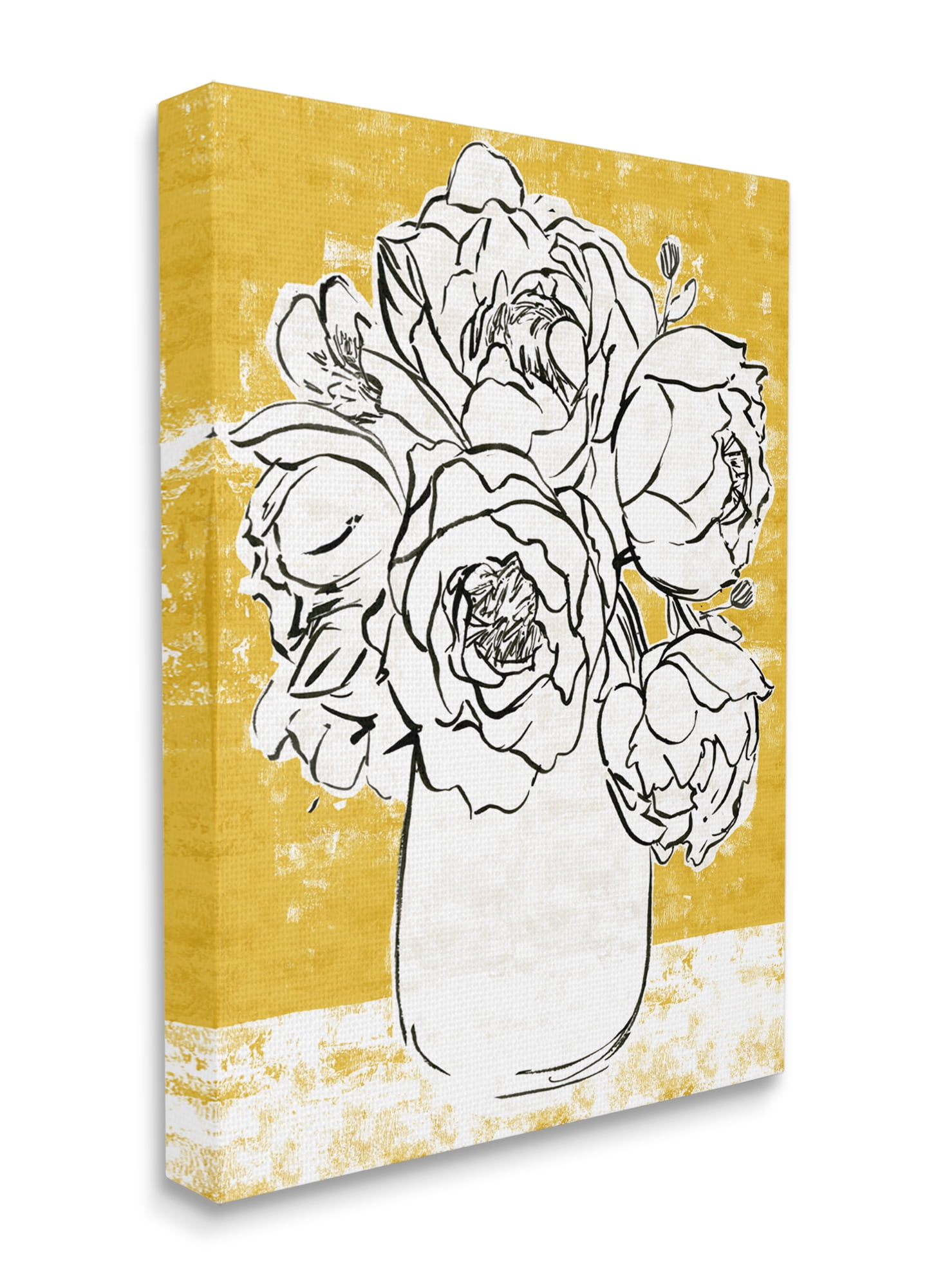 Stupell Industries Peony Sketch Bouquet Contrasted Distressed Yellow Canvas Wall Art, 30 x 40, Design by Annie Warren
