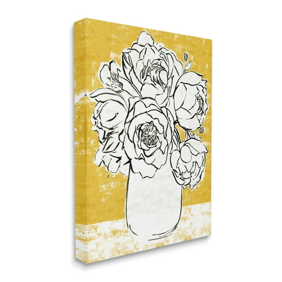 Stupell Industries Peony Sketch Bouquet Contrasted Distressed Yellow Canvas Wall Art, 36 x 48, Design by Annie Warren