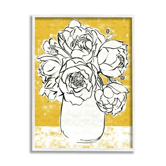 Stupell Industries Peony Sketch Bouquet Contrasted Distressed Yellow Painting Framed Art Print Wall Art, 11x14, By Annie Warren