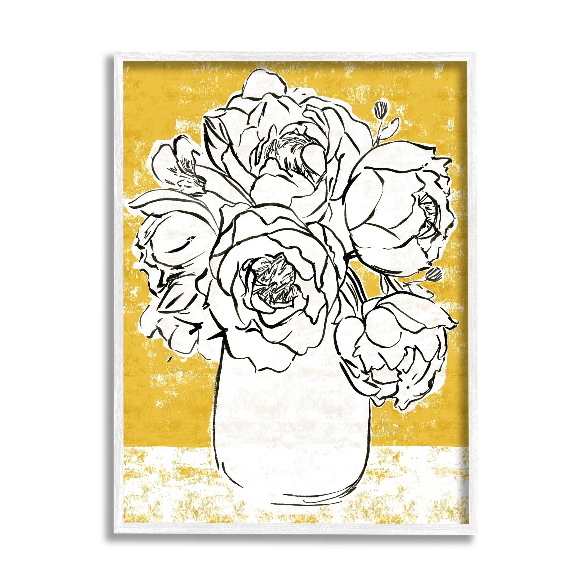 Stupell Industries Peony Sketch Bouquet Contrasted Distressed Yellow Painting Framed Art Print Wall Art, 16x20, By Annie Warren