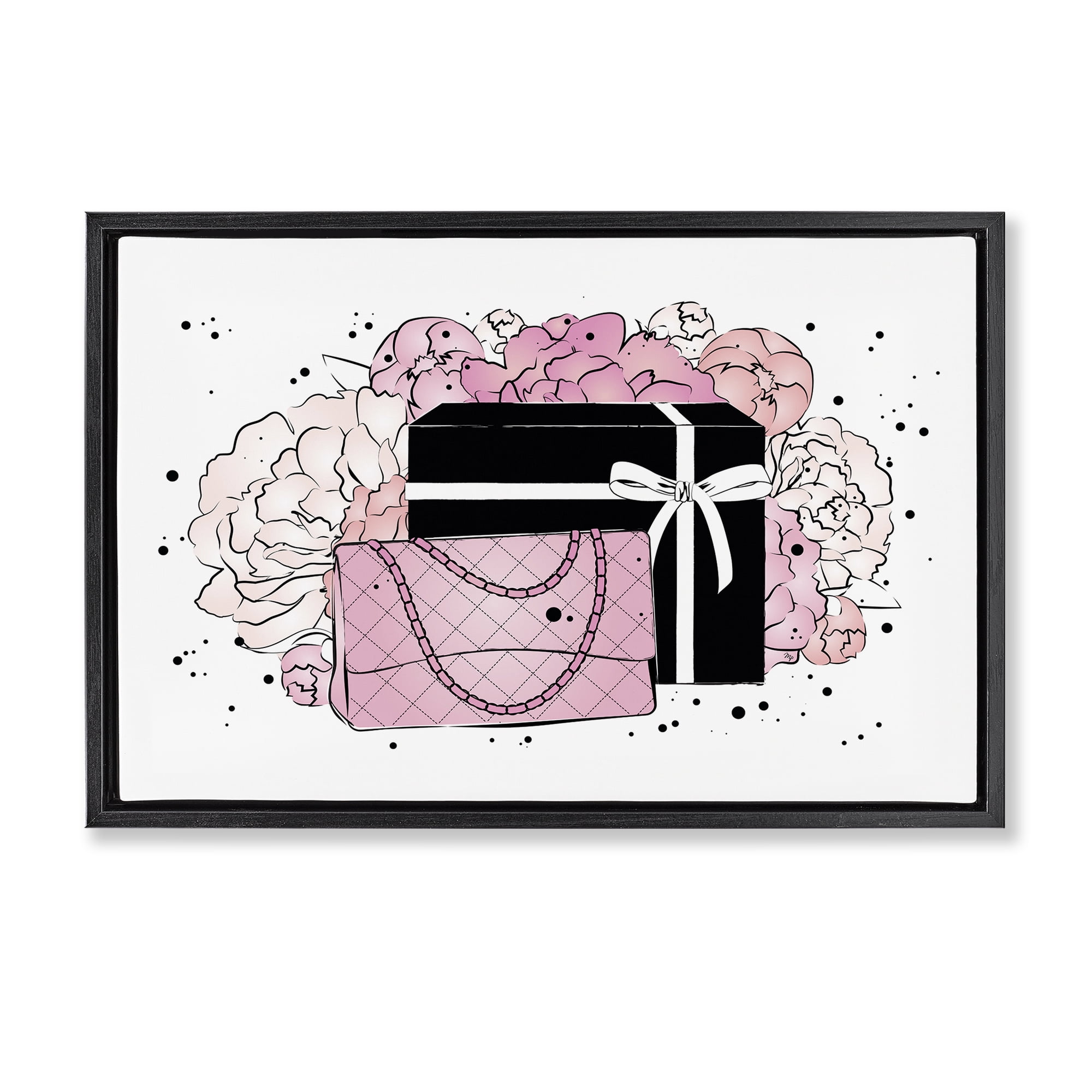 Stupell Industries Peony Swathed Handbags Fashion Painting Black Floater Framed Canvas Art Print Wall Art, 25 x 17