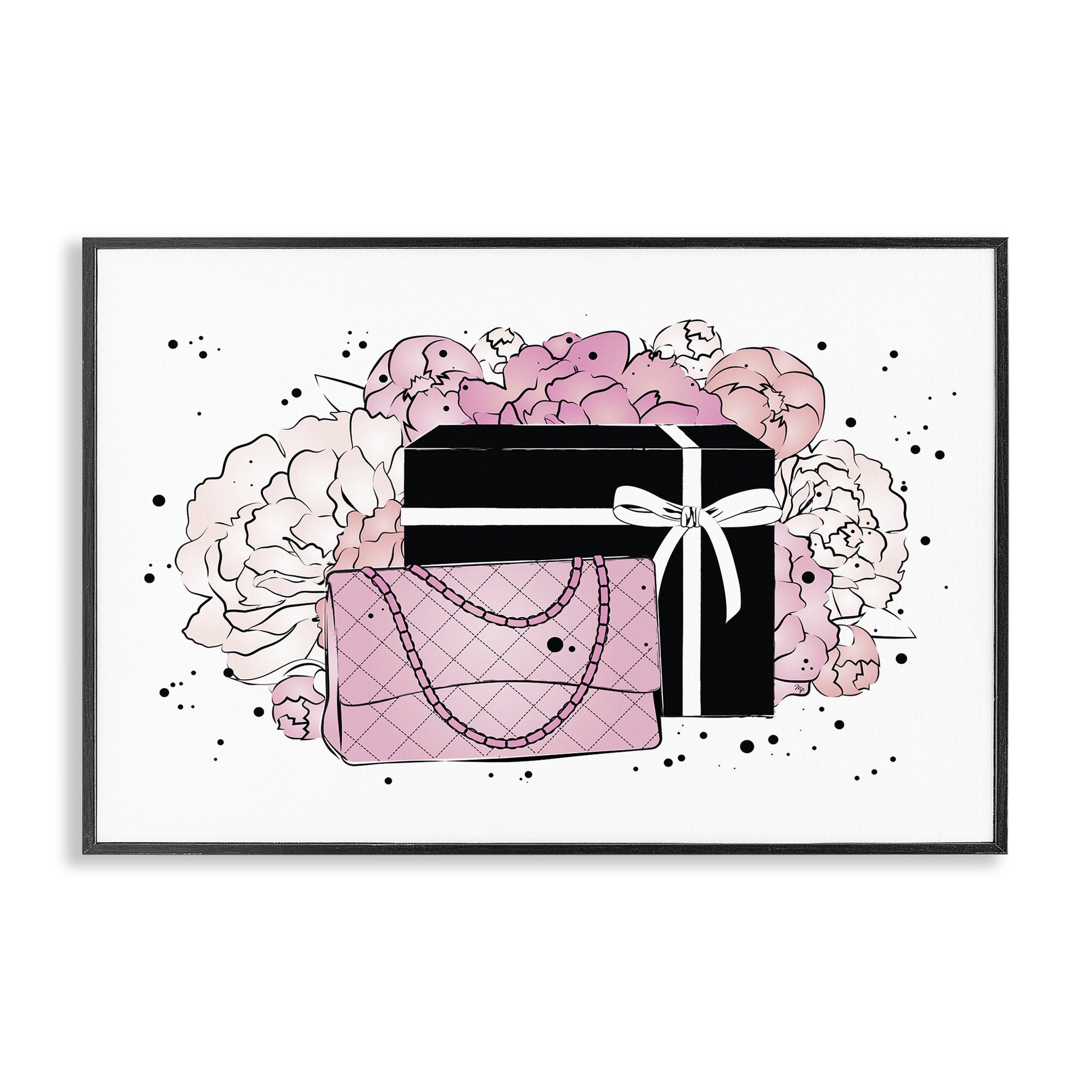 Stupell Industries Peony Swathed Handbags Fashion Painting Black Framed Art Print Wall Art, 24 x 16
