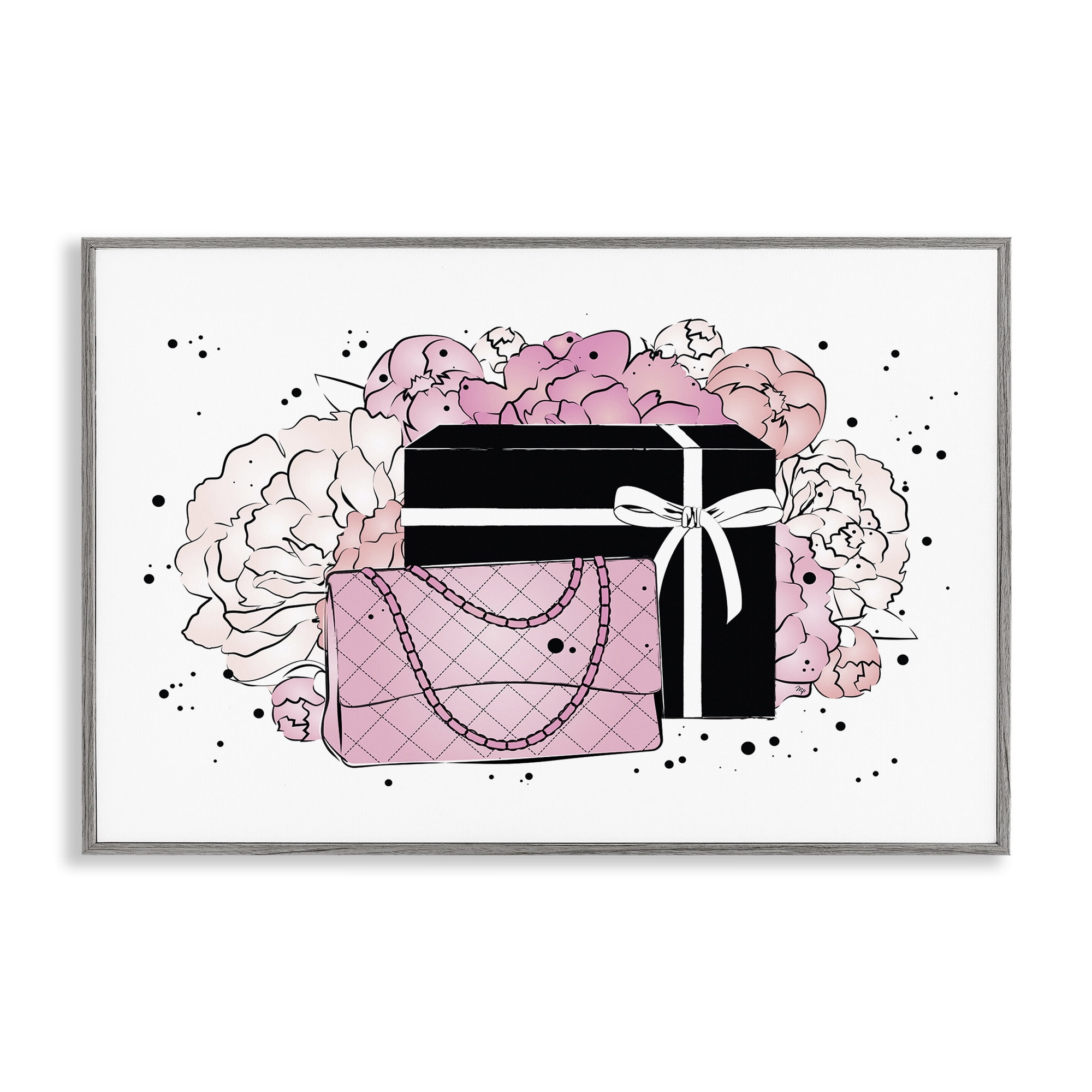 Stupell Industries Peony Swathed Handbags Fashion Painting Gray Framed Art Print Wall Art, 30 x 20