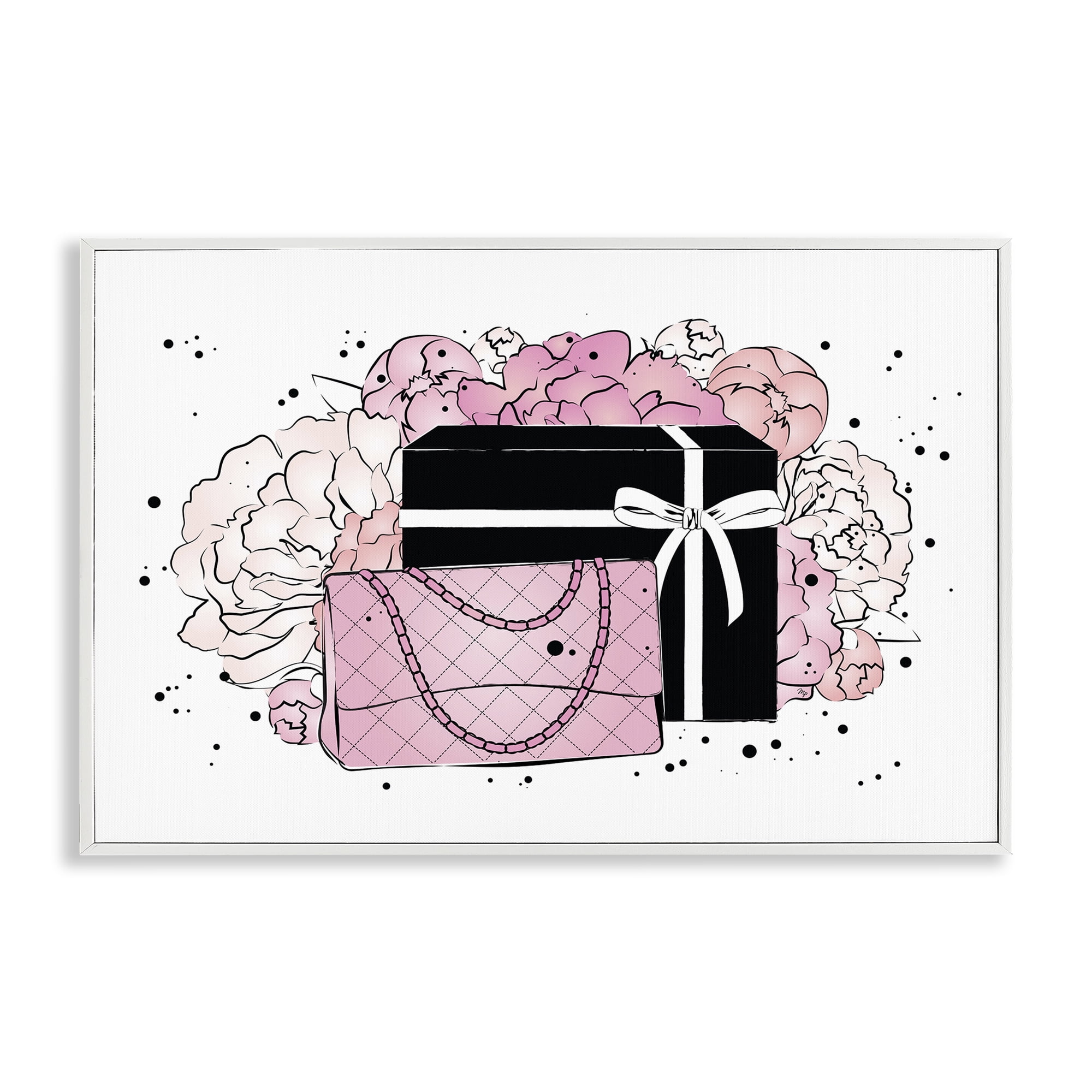 Stupell Industries Peony Swathed Handbags Fashion Painting White Framed Art Print Wall Art, 18 x 12