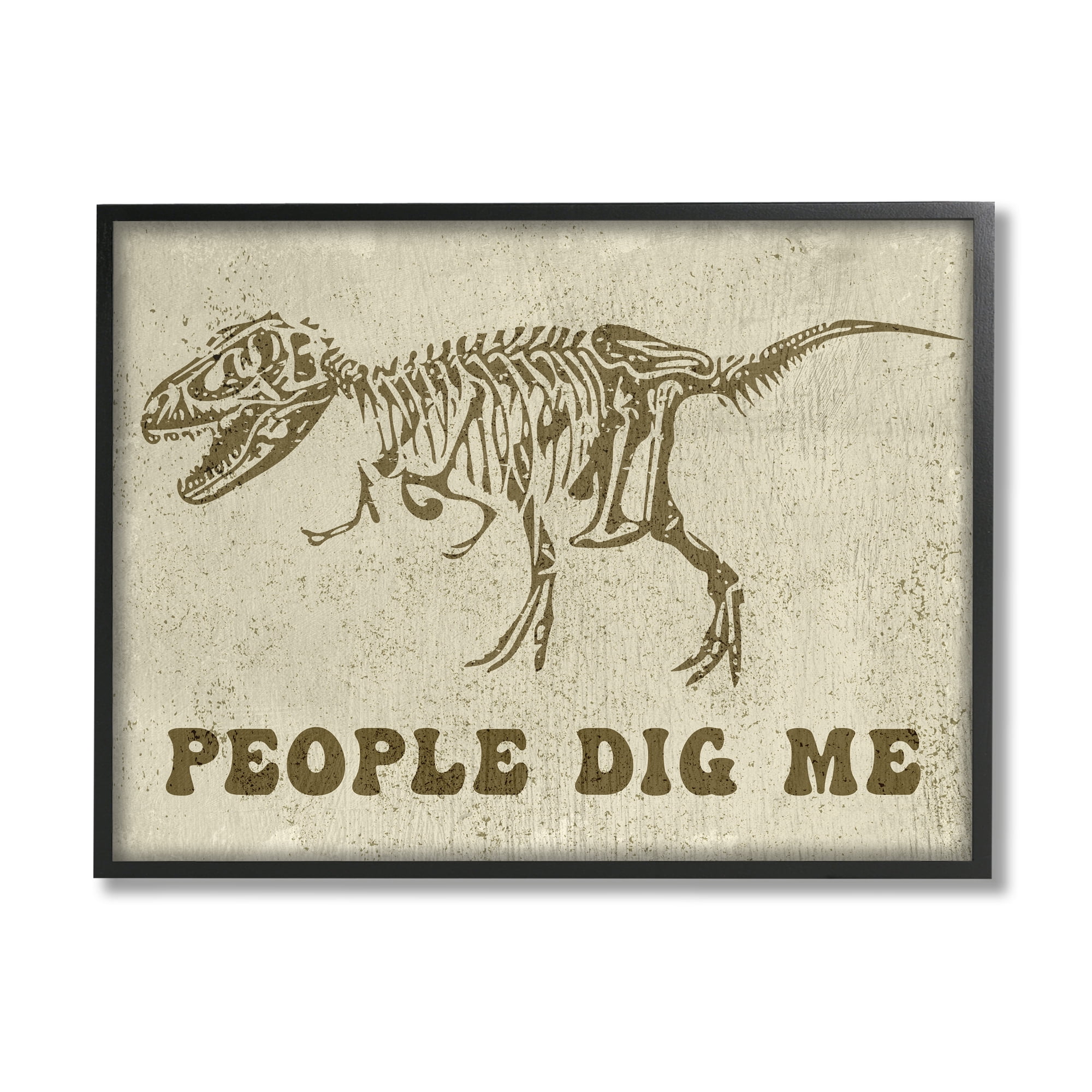 Stupell Industries People Dig Me Funny Phrase T-Rex Dinosaur Skeleton Animals & Insects Painting Black Framed Art Print Wall Art, 16 x 20