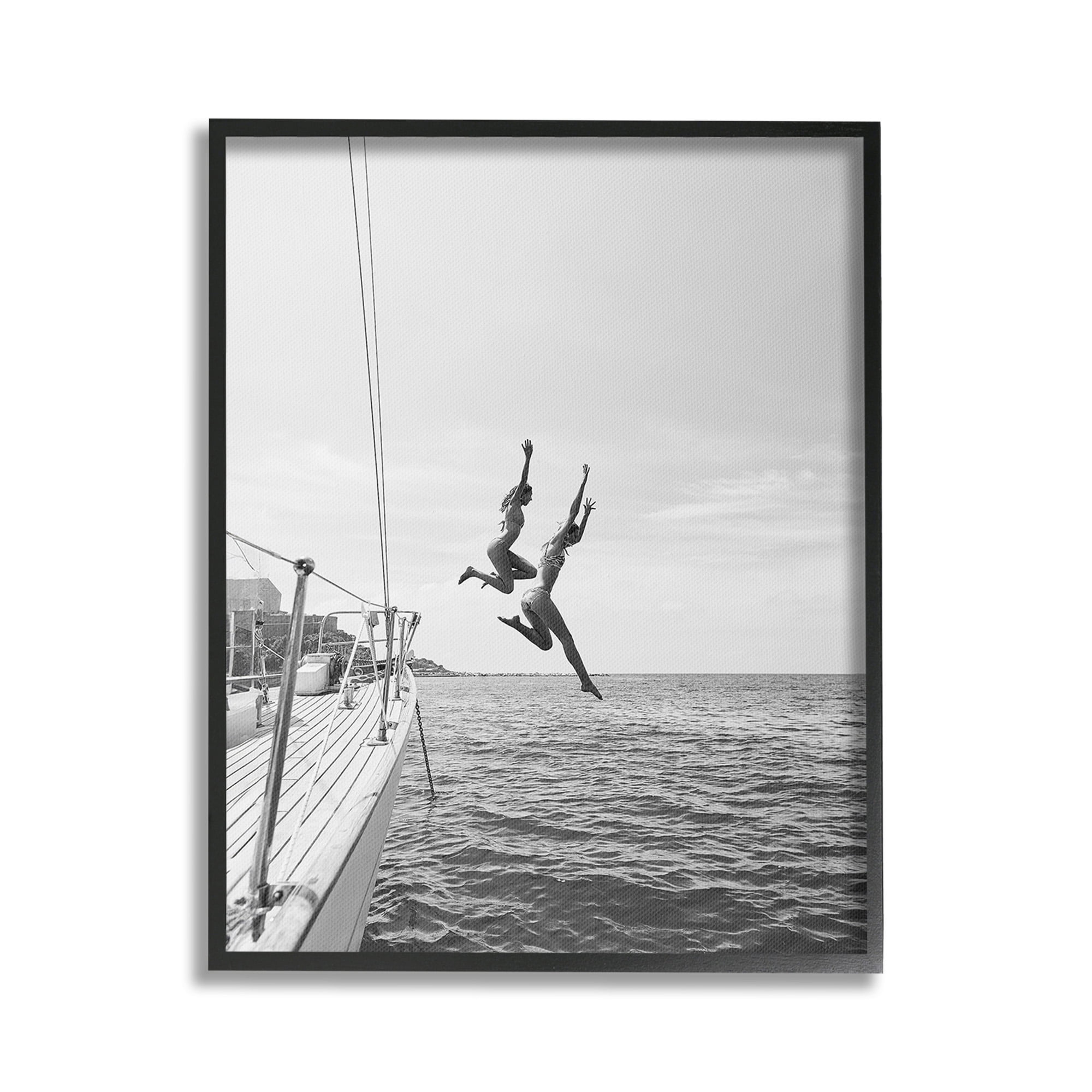 Stupell Industries People Diving from Boat Transportation Photography Black Framed Art Print Wall Art, 16 x 20