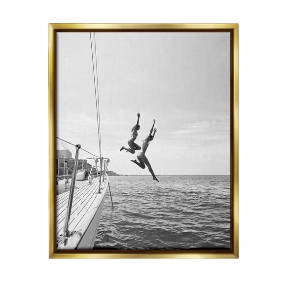 Stupell Industries People Diving from Boat Transportation Photography Gold Floater Framed Canvas Art Print Wall Art, 17 x 21