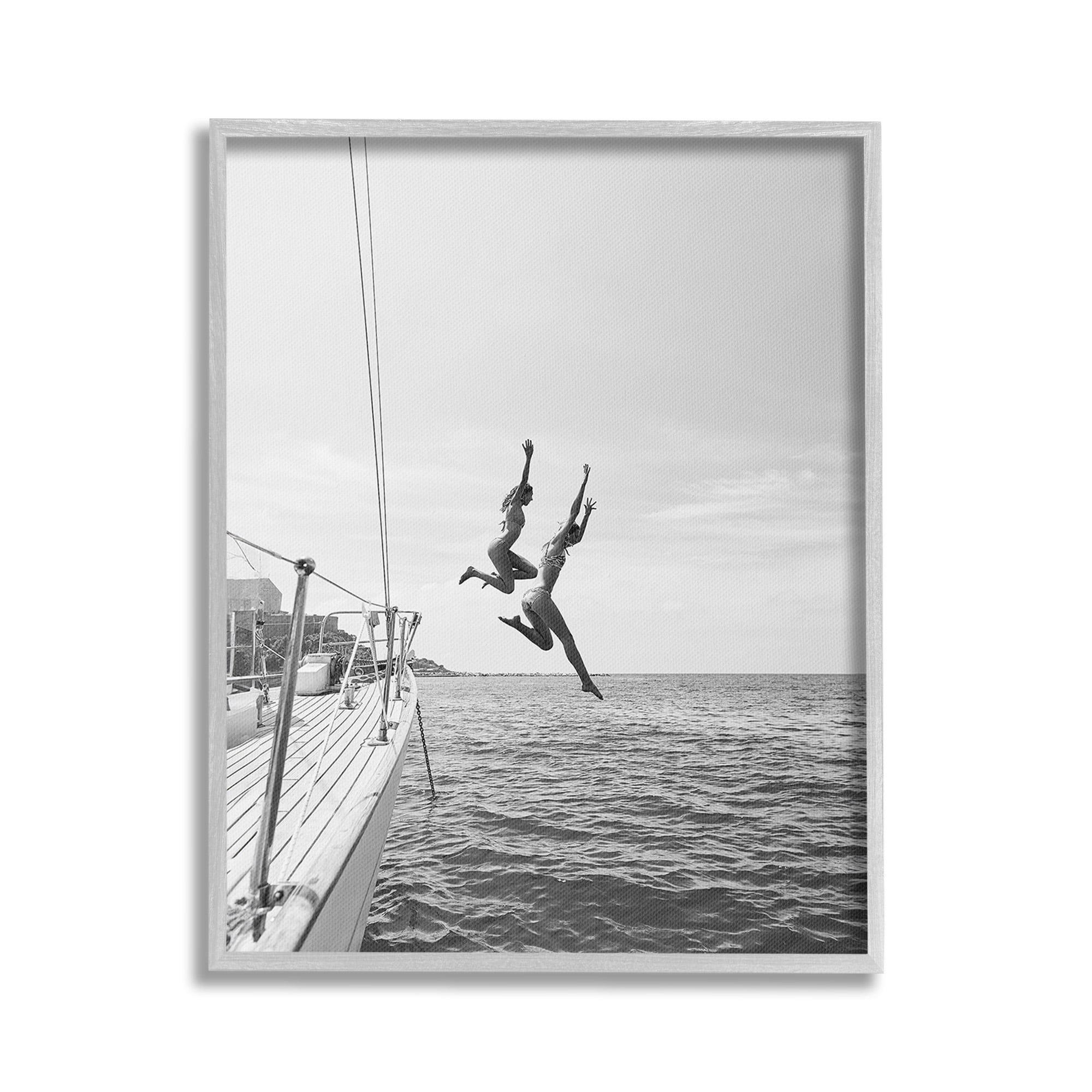 Stupell Industries People Diving from Boat Transportation Photography Gray Framed Art Print Wall Art, 24 x 30