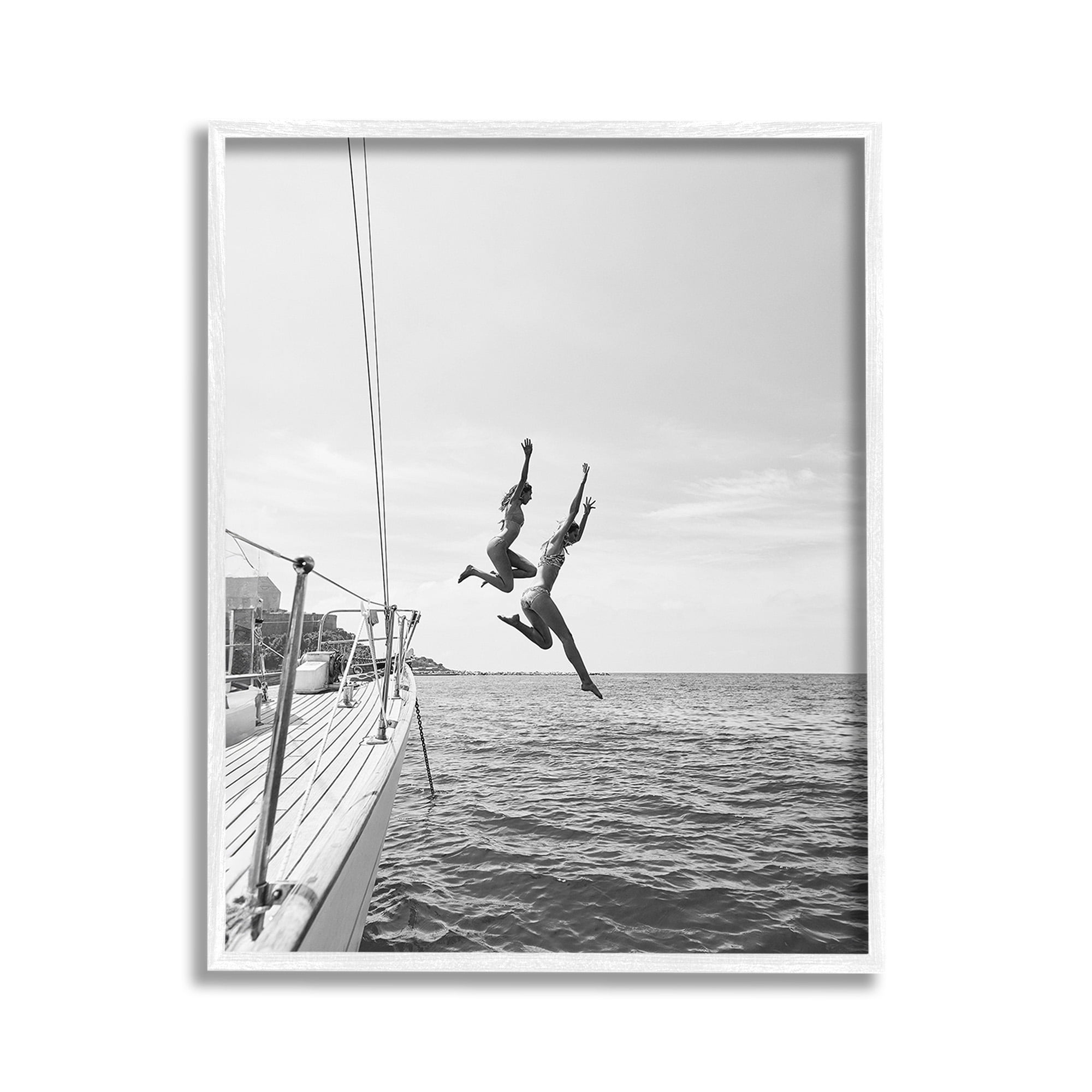 Stupell Industries People Diving from Boat Transportation Photography White Framed Art Print Wall Art, 11 x 14