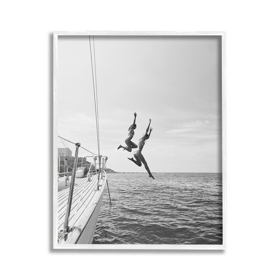 Stupell Industries People Diving from Boat Transportation Photography White Framed Art Print Wall Art, 16 x 20