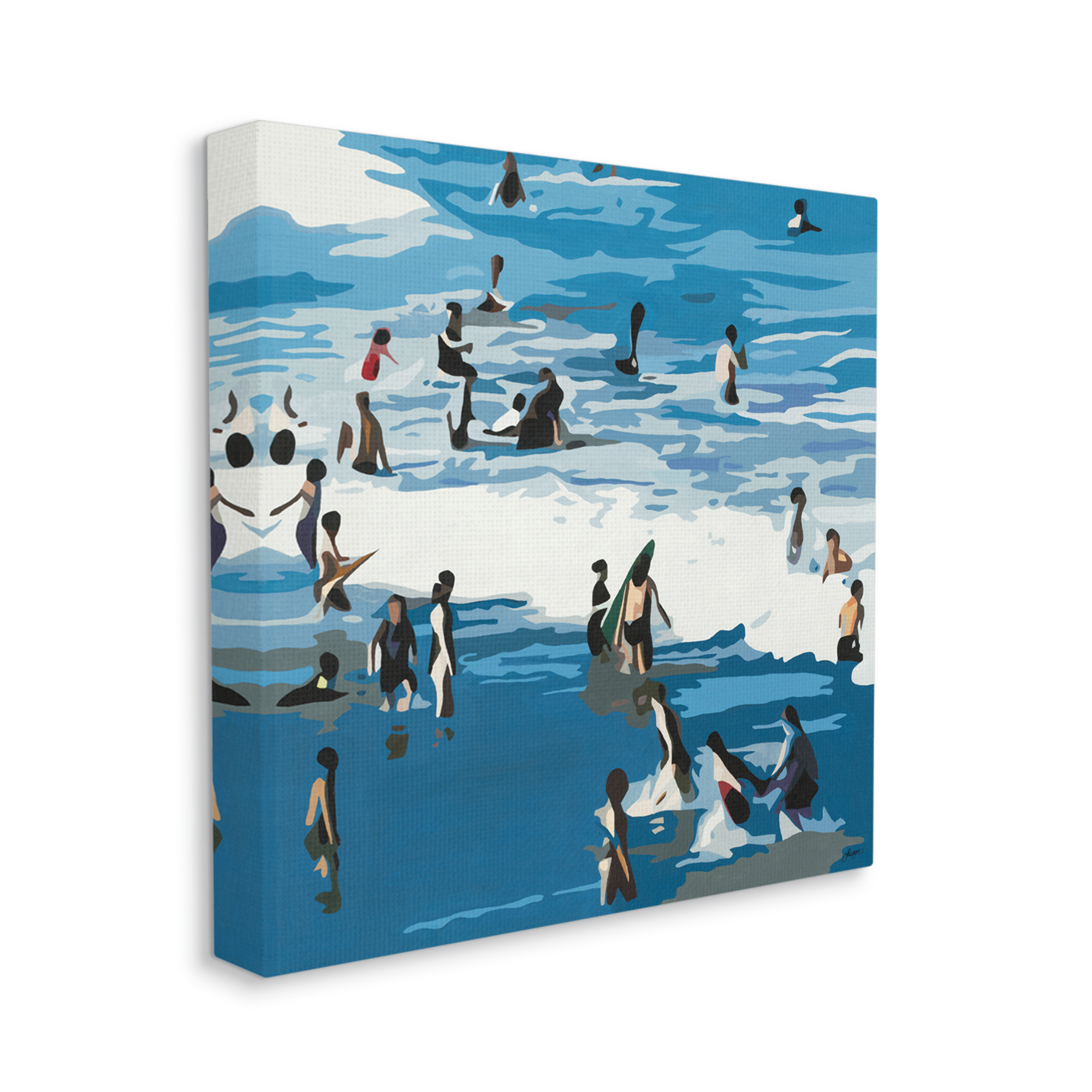 Stupell Industries People Enjoying Beach Blue Coastal Waves Crashing,30 x 30,Designed by Beth Ann Lawson