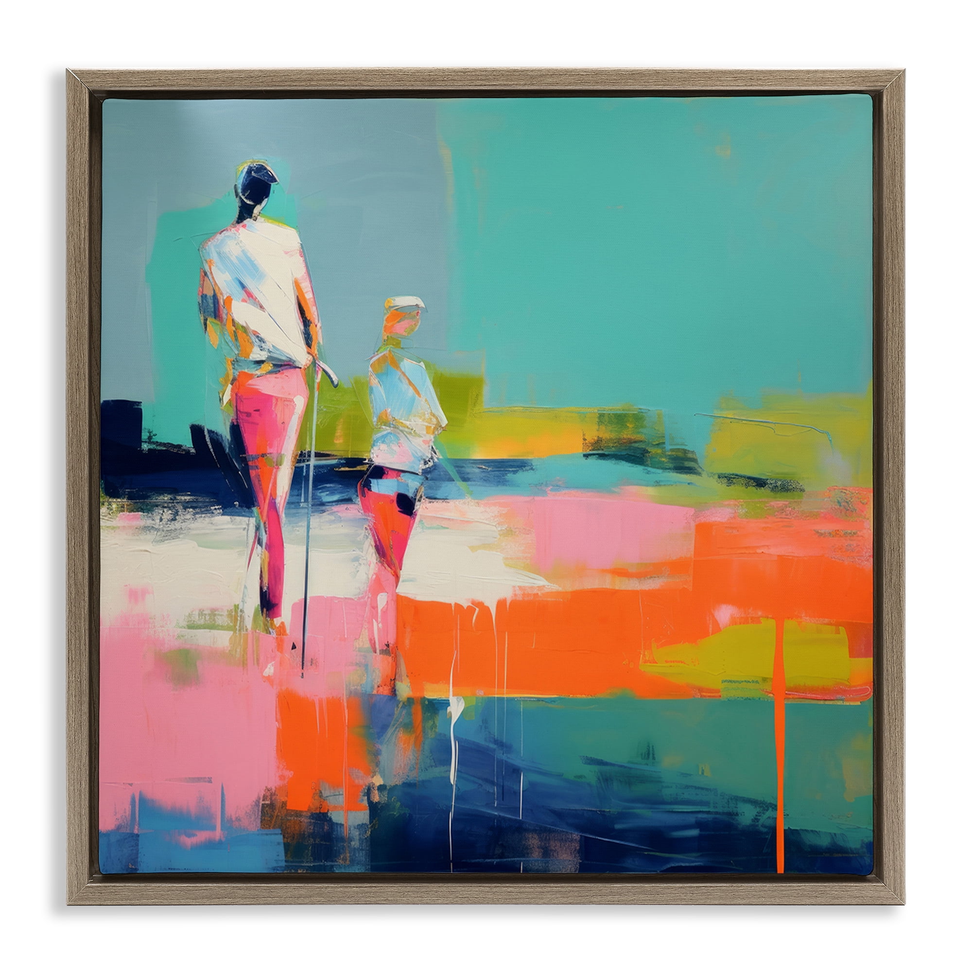 Stupell Industries People Golfing Abstraction Abstract Painting Brown Floater Framed Canvas Art Print Wall Art, 25 x 25