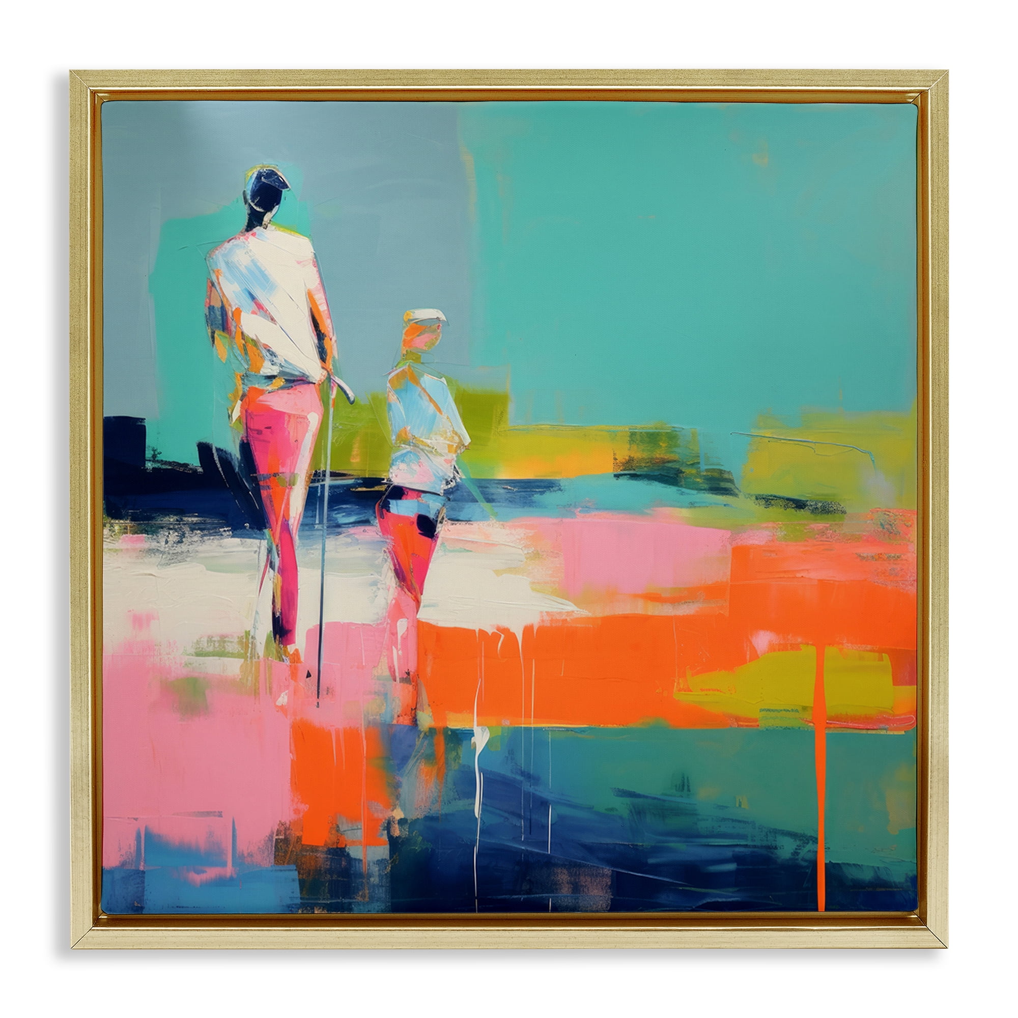 Stupell Industries People Golfing Abstraction Abstract Painting Gold Floater Framed Canvas Art Print Wall Art, 18 x 18