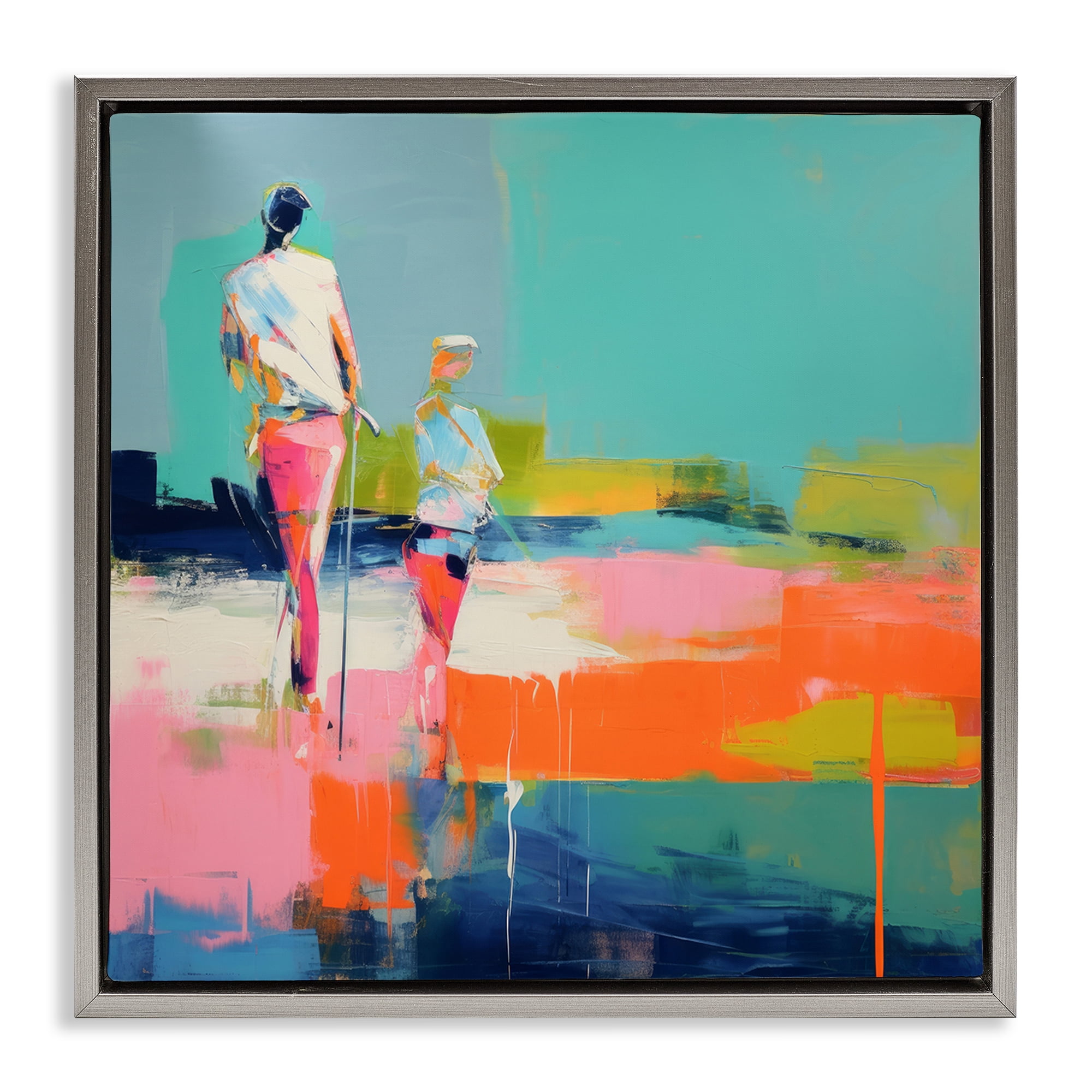 Stupell Industries People Golfing Abstraction Abstract Painting Gray Floater Framed Canvas Art Print Wall Art, 25 x 25