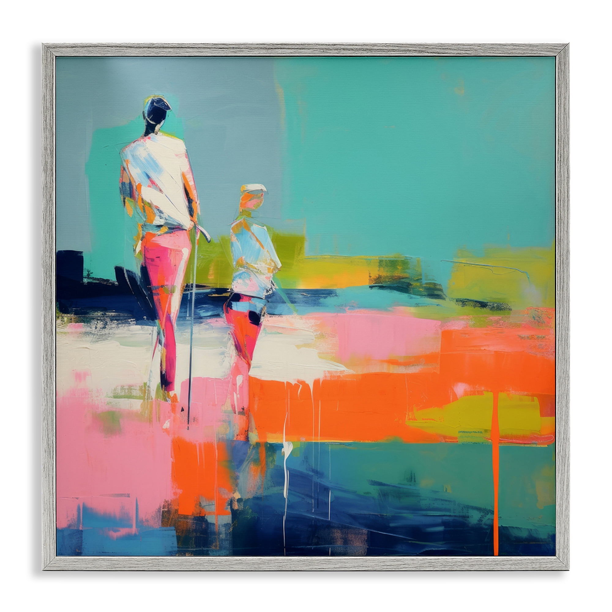 Stupell Industries People Golfing Abstraction Abstract Painting Gray Framed Art Print Wall Art, 17 x 17