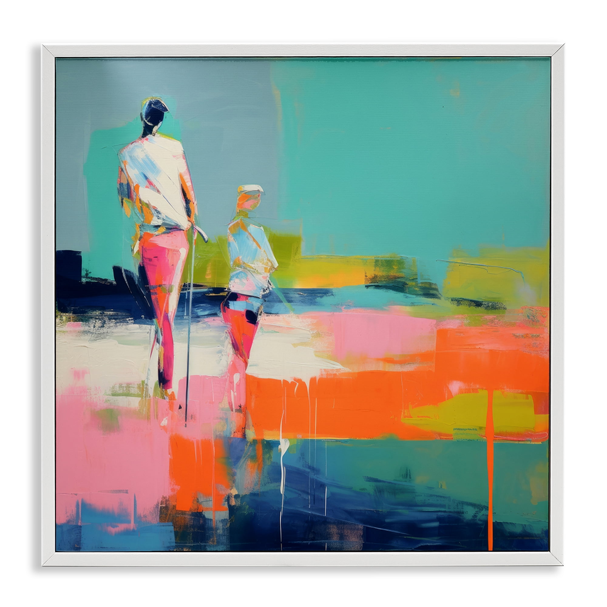 Stupell Industries People Golfing Abstraction Abstract Painting White Framed Art Print Wall Art, 12 x 12