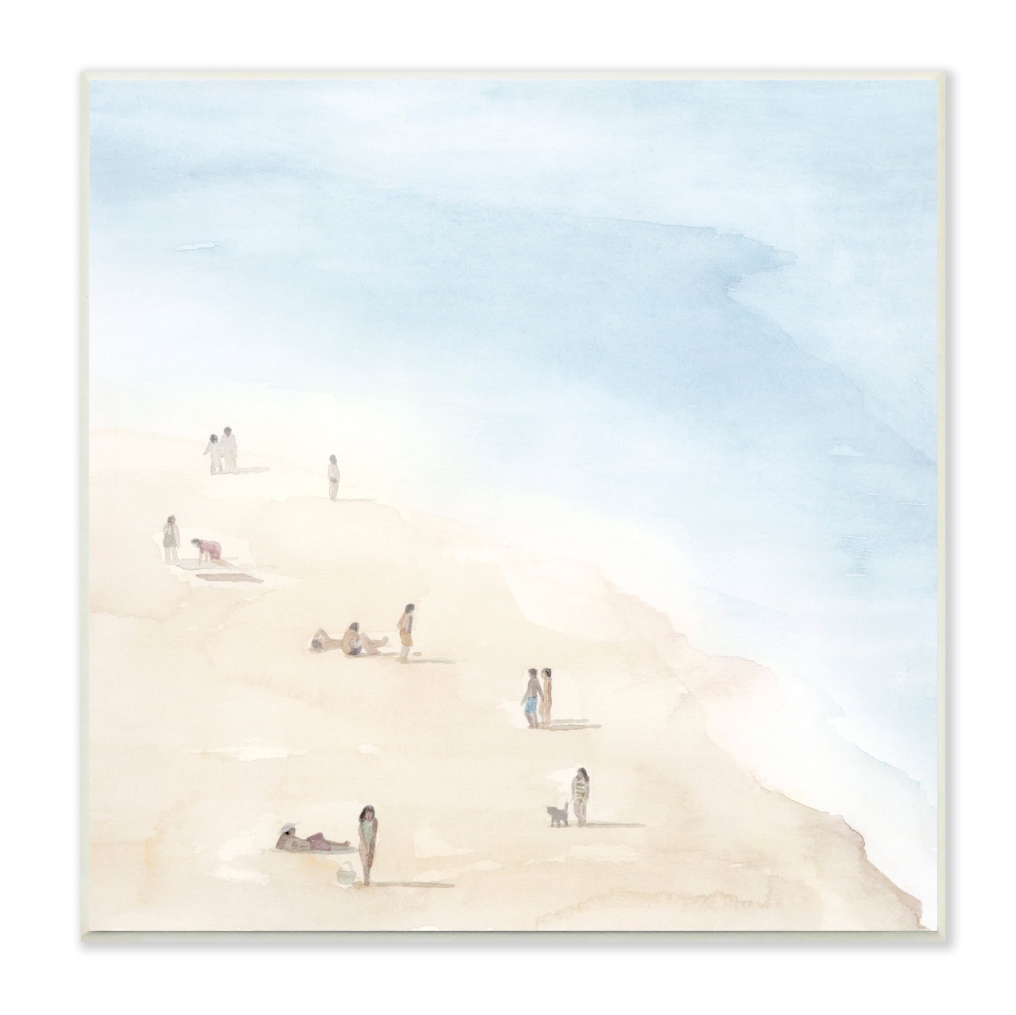 Stupell Industries People Lounging at Beach Soft Blue Coastal Landscape Nature Painting Unframed Art Print Wall Art, 12 x 12