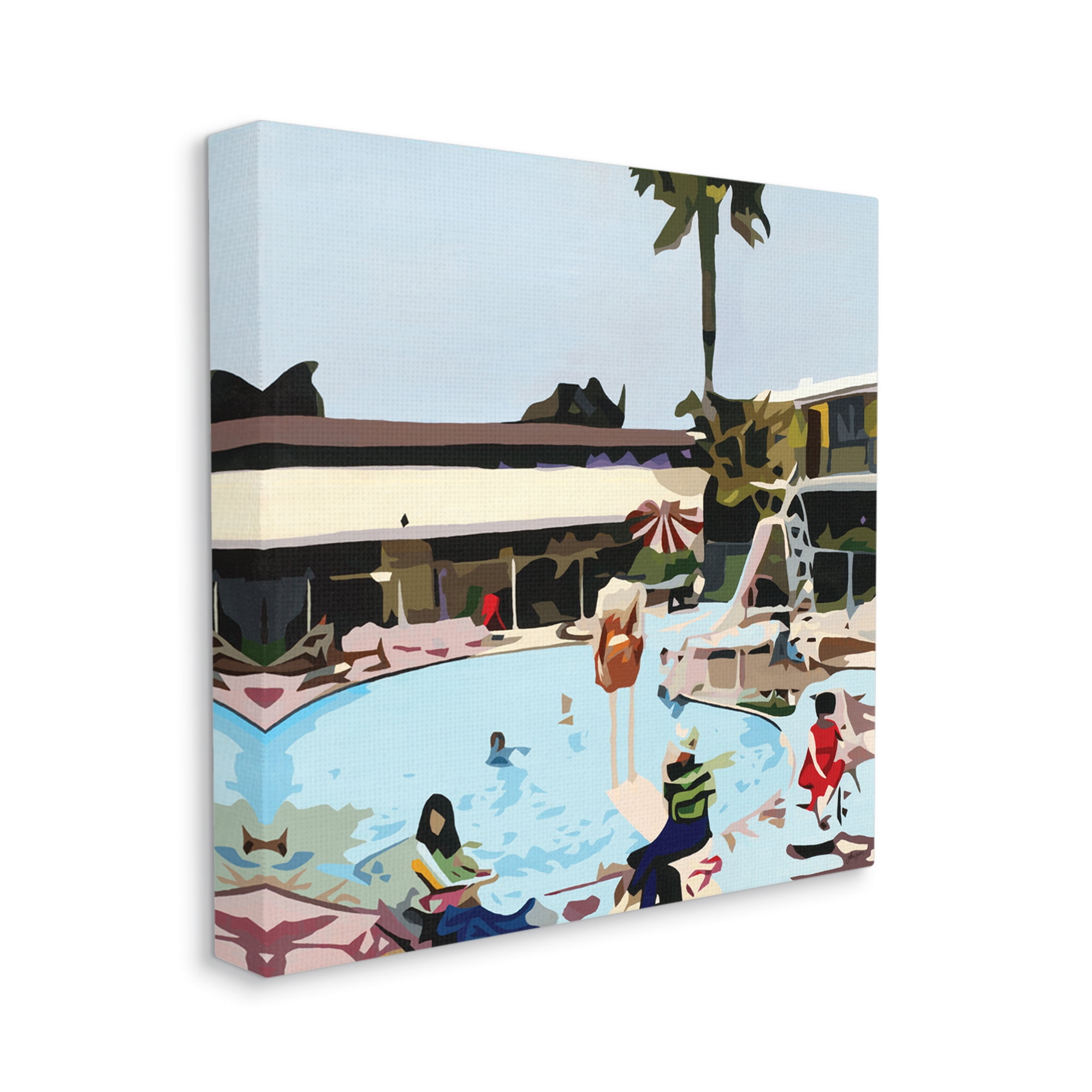 Stupell Industries People Lounging at Pool Party Tropical Scenery Nature Painting Gallery Wrapped Canvas Art Print Wall Art, 30 x 30