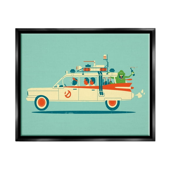 Stupell Industries People & Monster Car Transportation Painting Black Floater Framed Canvas Art Print Wall Art, 21 x 17