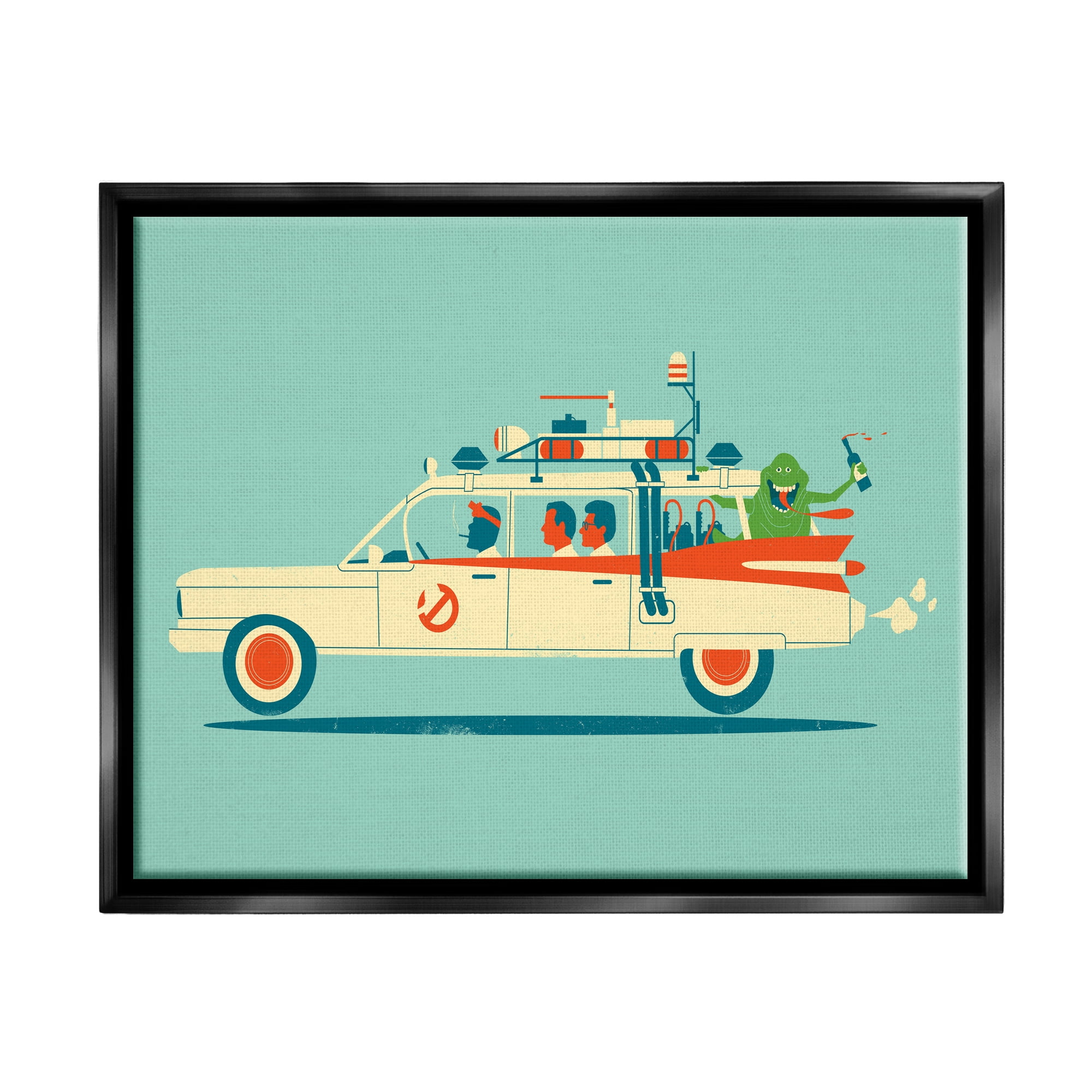 Stupell Industries People & Monster Car Transportation Painting Black Floater Framed Canvas Art Print Wall Art, 31 x 25