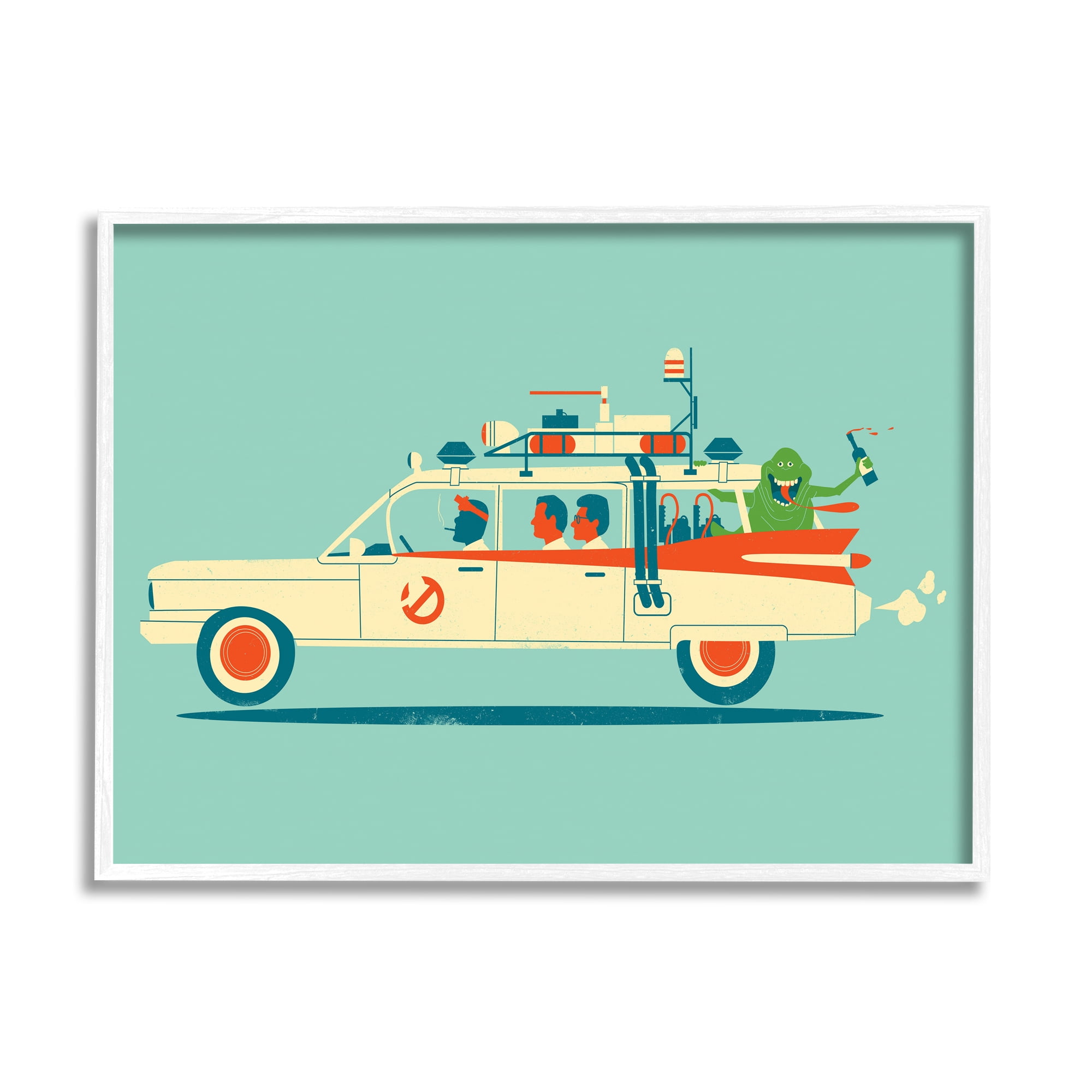 Stupell Industries People & Monster Car Transportation Painting White Framed Art Print Wall Art, 20 x 16