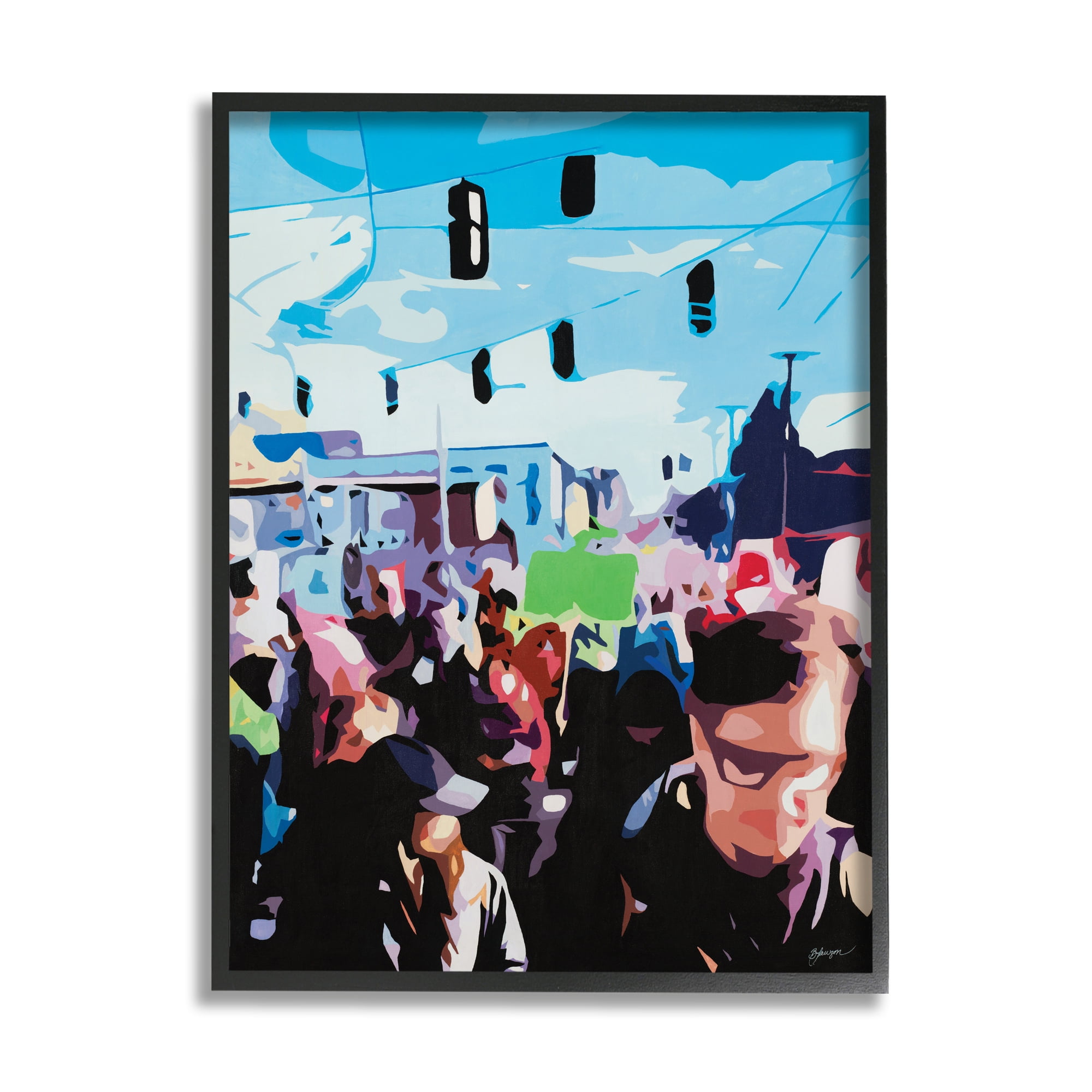 Stupell Industries People Parading in Street Soft Edge Abstraction Novelty Painting Black Framed Art Print Wall Art, 24 x 30