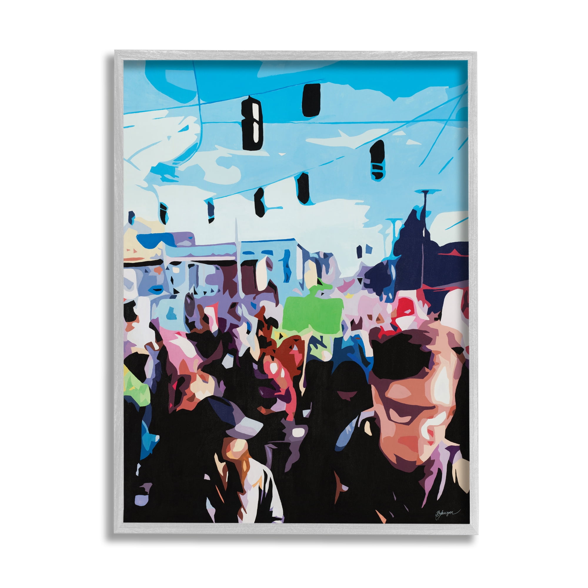 Stupell Industries People Parading in Street Soft Edge Abstraction Novelty Painting Gray Framed Art Print Wall Art, 11 x 14