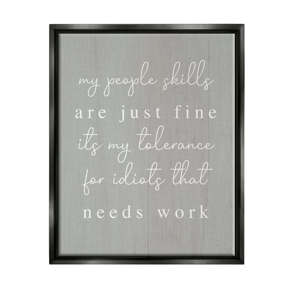 Stupell Industries People Skills Sassy Saying Inspirational Painting Black Floater Framed Canvas Art Print Wall Art, 17 x 21