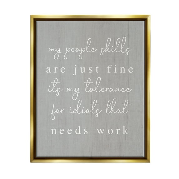 Stupell Industries People Skills Sassy Saying Inspirational Painting Gold Floater Framed Canvas Art Print Wall Art, 25 x 31