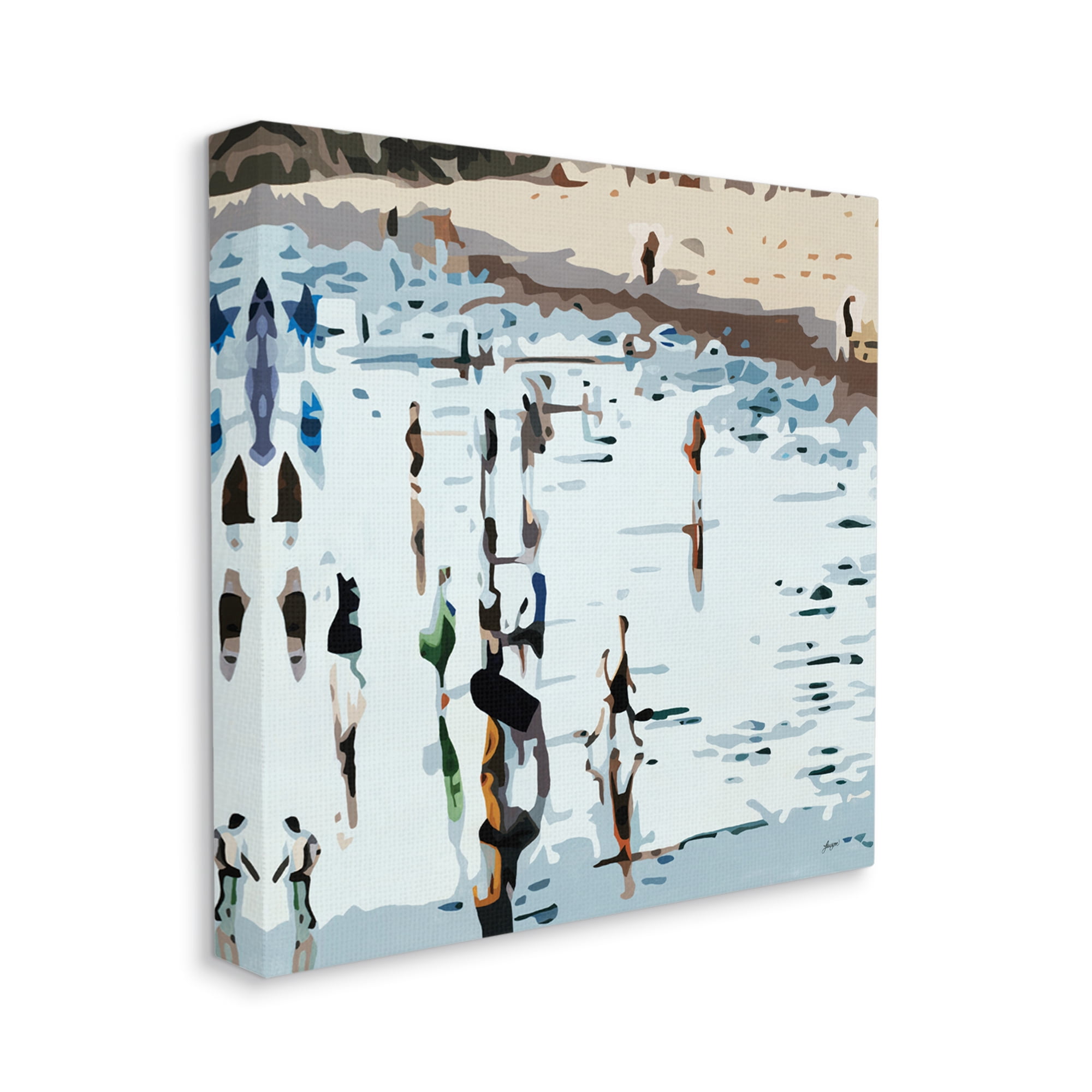 Stupell Industries People Standing on Coastline Nautical Beach Landscape Nature Painting Gallery Wrapped Canvas Art Print Wall Art, 30 x 30