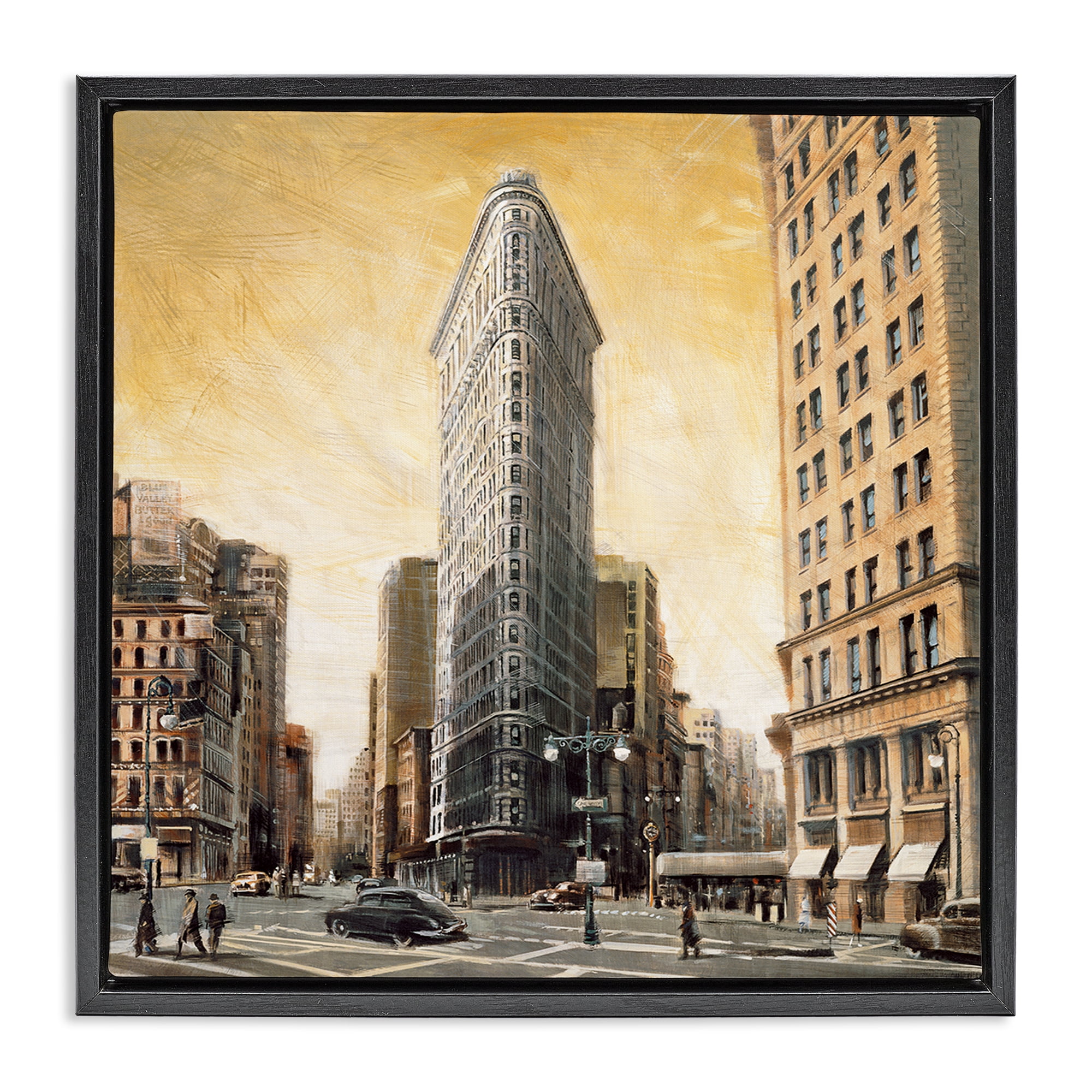 Stupell Industries People Strolling City Scenic & Cityscapes Painting Black Floater Framed Canvas Art Print Wall Art, 18 x 18