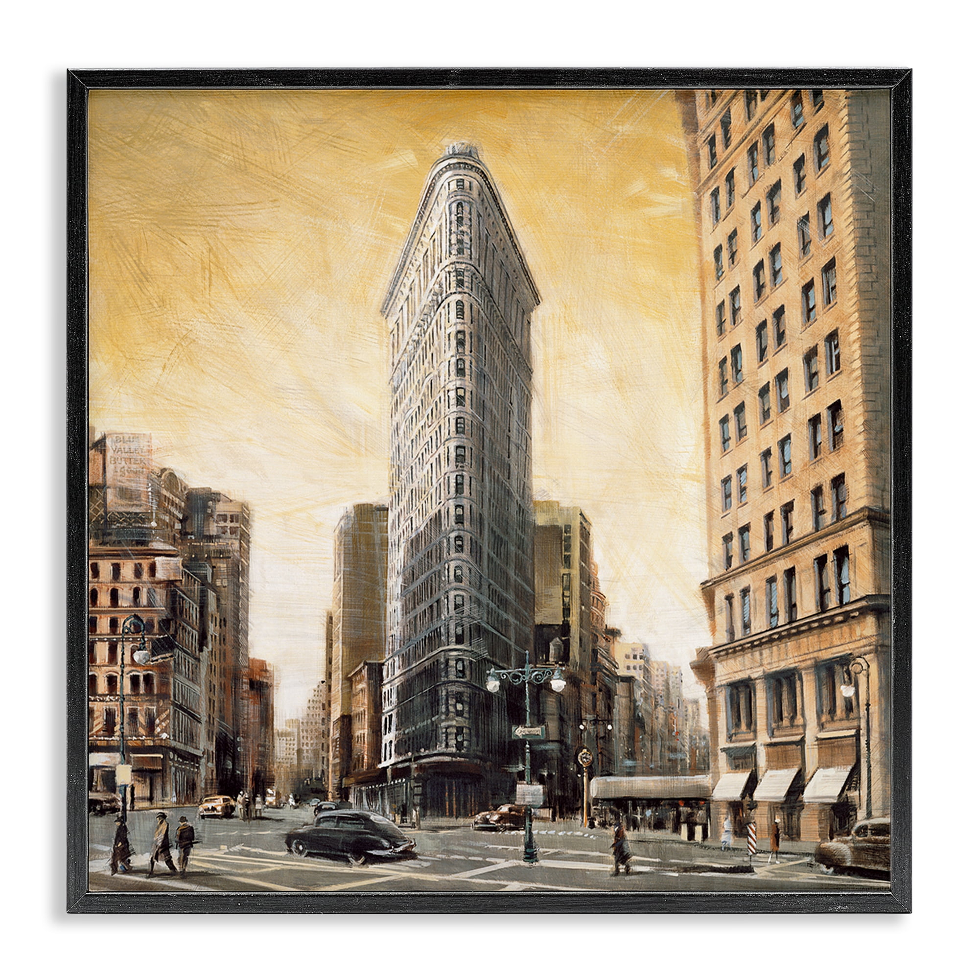 Stupell Industries People Strolling City Scenic & Cityscapes Painting Black Framed Art Print Wall Art, 12 x 12