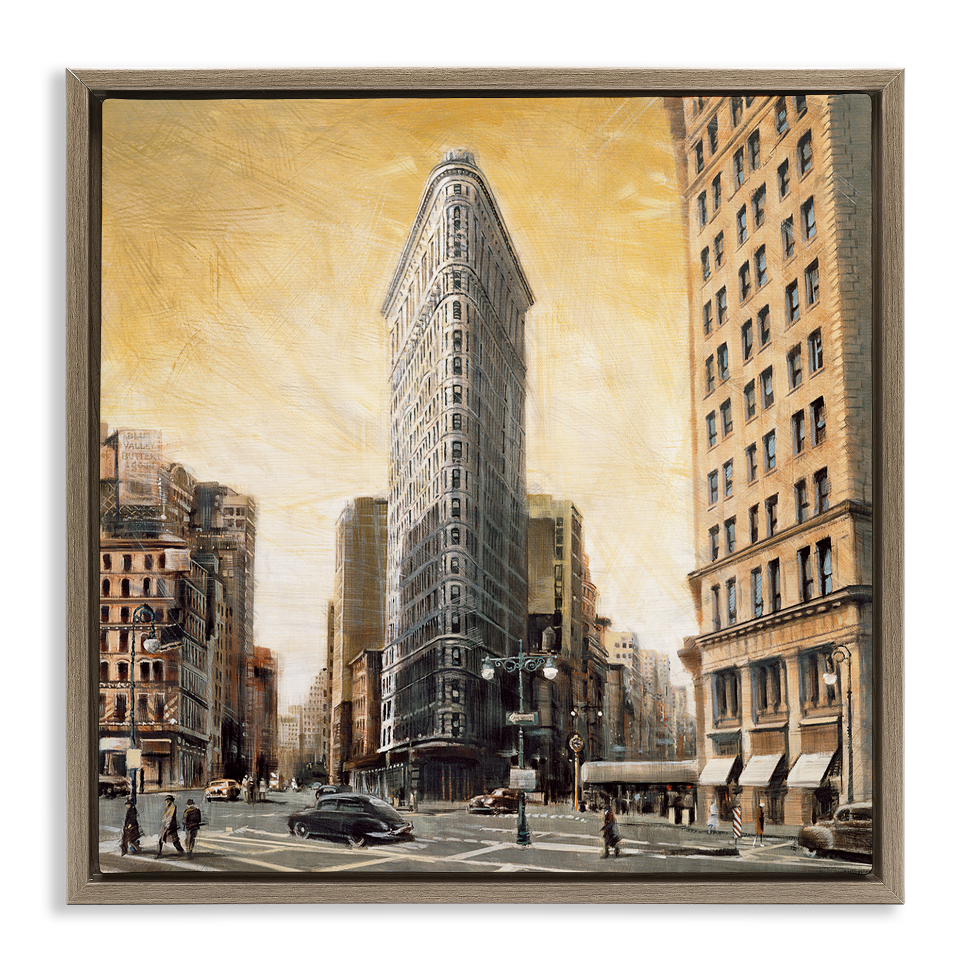 Stupell Industries People Strolling City Scenic & Cityscapes Painting Brown Floater Framed Canvas Art Print Wall Art, 18 x 18