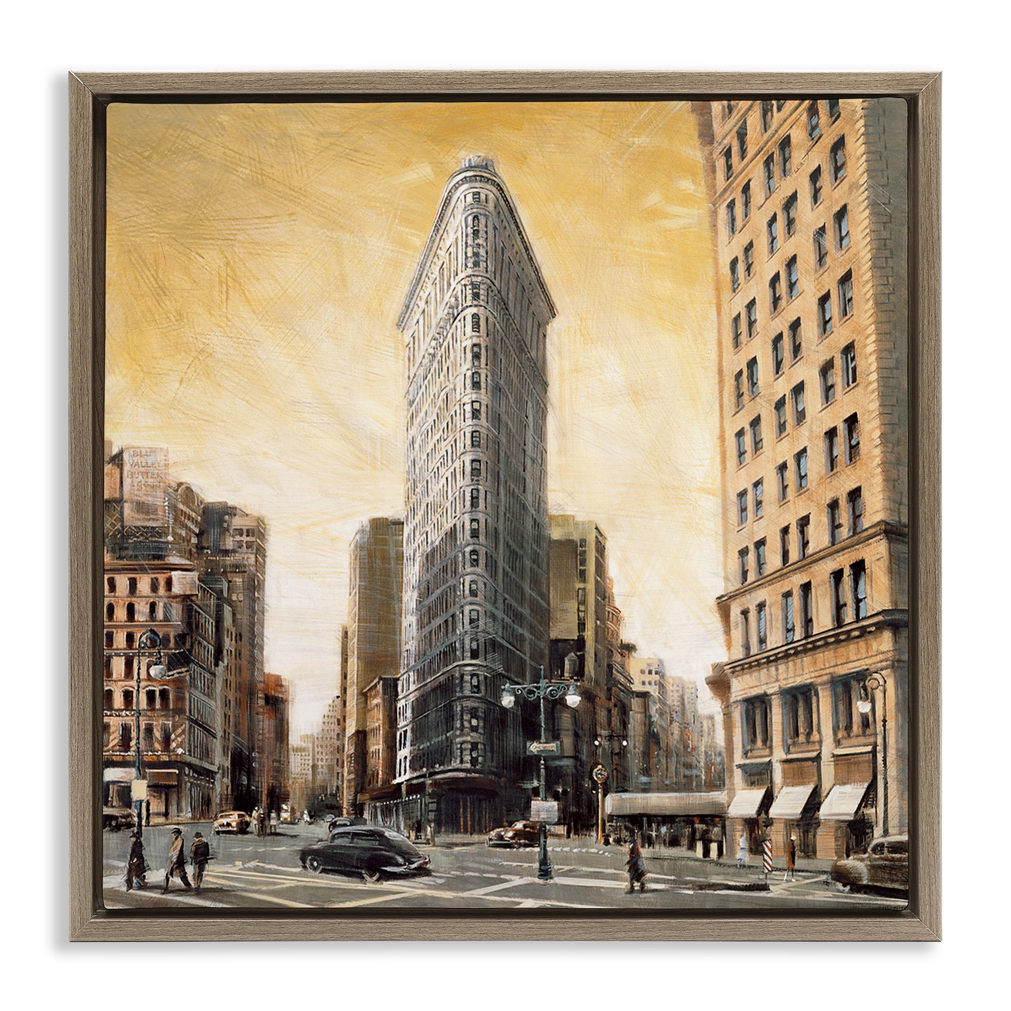 Stupell Industries People Strolling City Scenic & Cityscapes Painting Brown Floater Framed Canvas Art Print Wall Art, 25 x 25