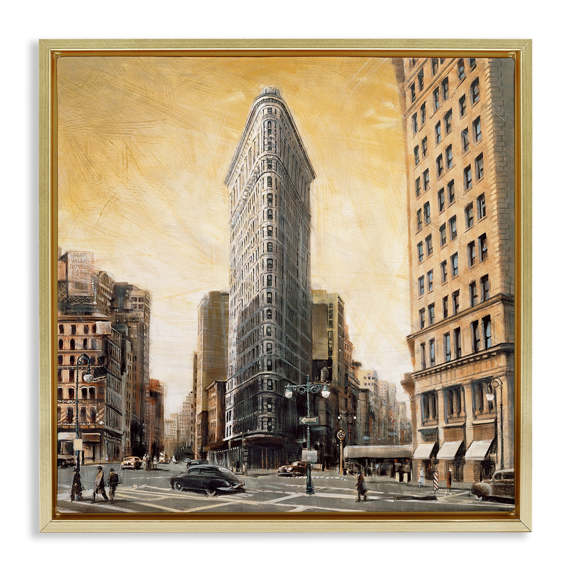 Stupell Industries People Strolling City Scenic & Cityscapes Painting Gold Floater Framed Canvas Art Print Wall Art, 18 x 18