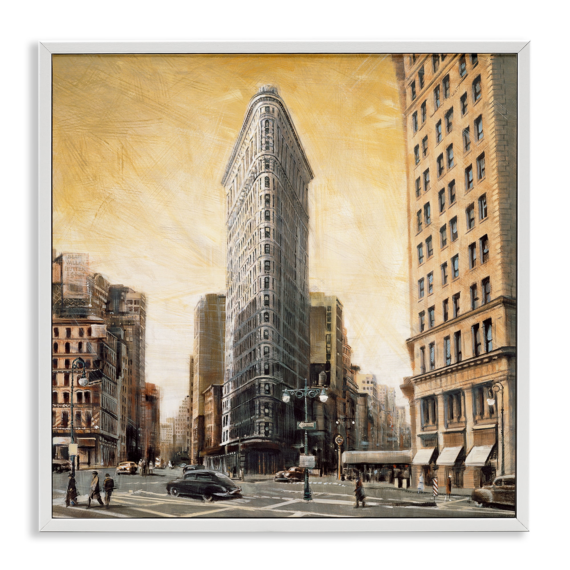 Stupell Industries People Strolling City Scenic & Cityscapes Painting White Framed Art Print Wall Art, 17 x 17