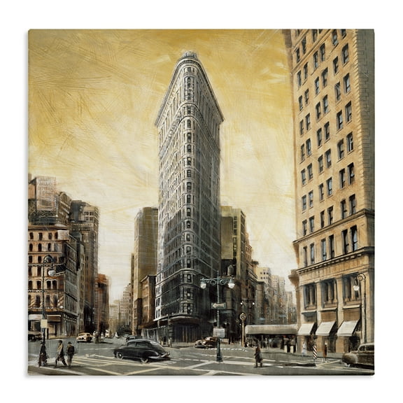 Stupell Industries People Strolling City Scenic & Cityscapes Painting Wrapped Canvas Art Print Wall Art, 17 x 17