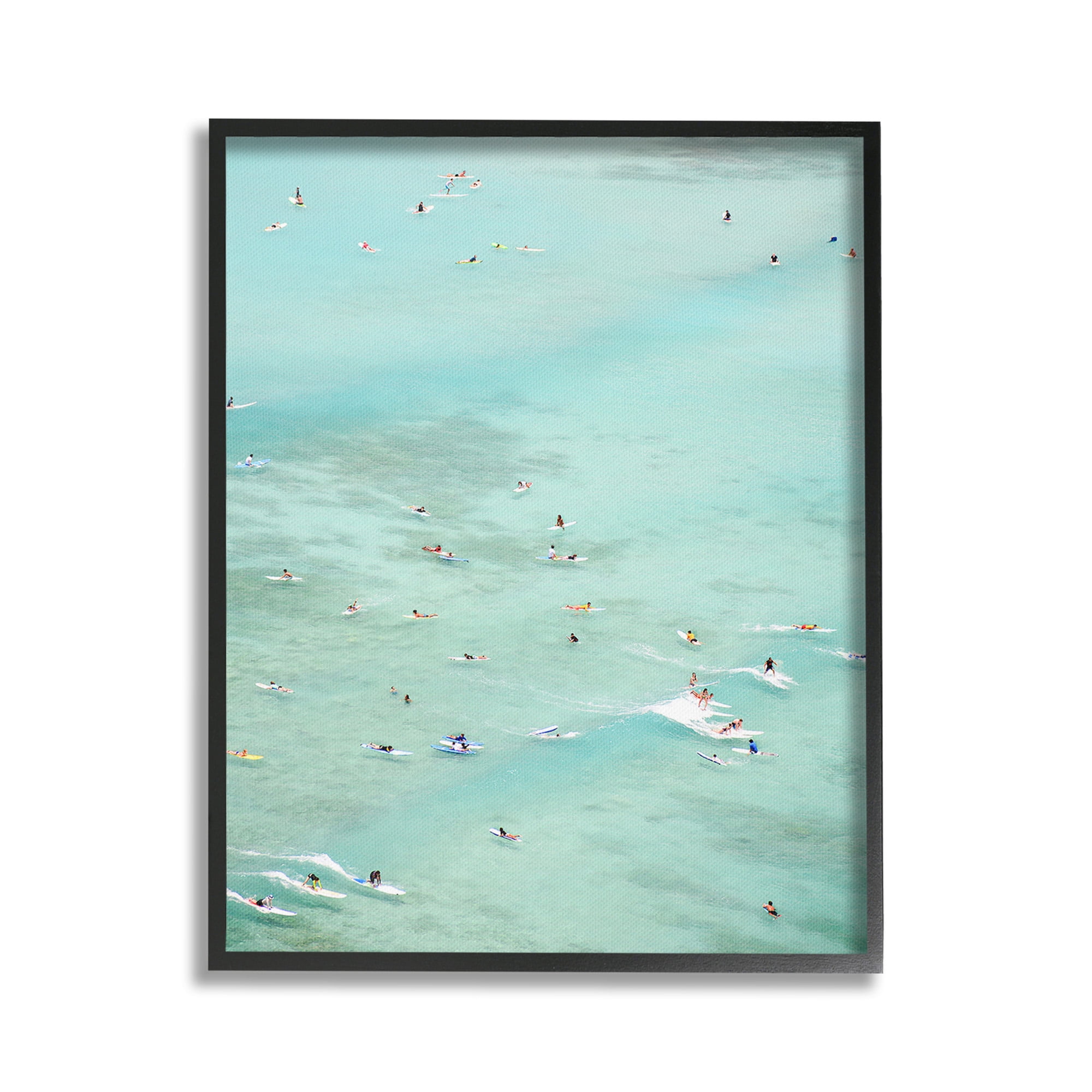 Stupell Industries People Swimming in Summer Landscape Painting Black Framed Art Print Wall Art, 16 x 20