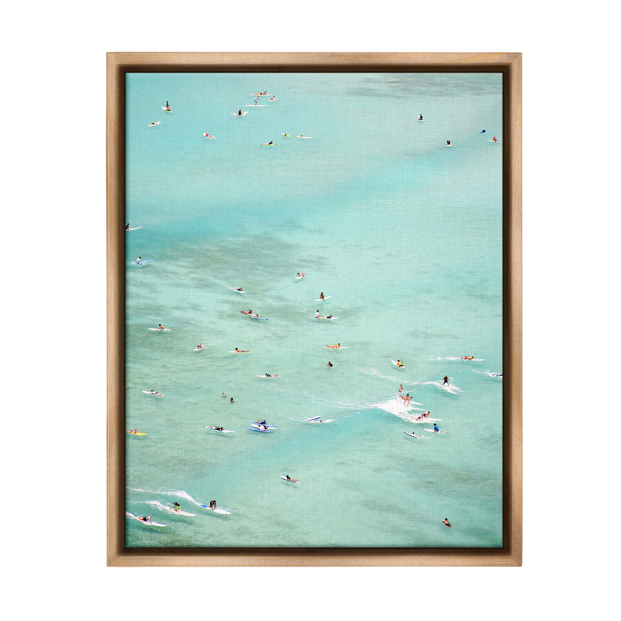 Stupell Industries People Swimming in Summer Landscape Painting Brown Floater Framed Canvas Art Print Wall Art, 25 x 31