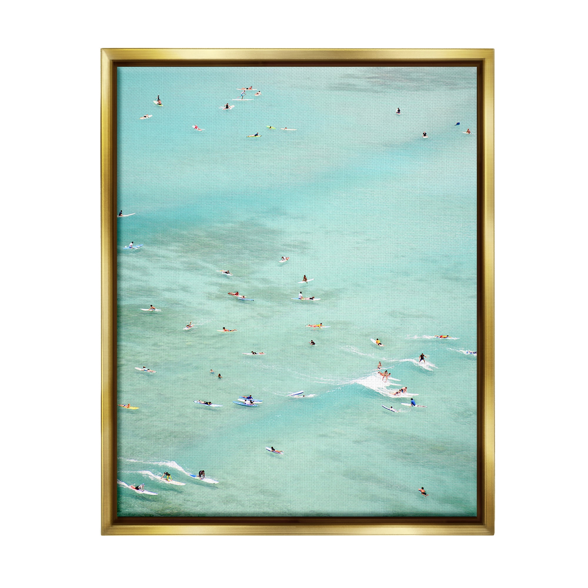 Stupell Industries People Swimming in Summer Landscape Painting Gold Floater Framed Canvas Art Print Wall Art, 17 x 21