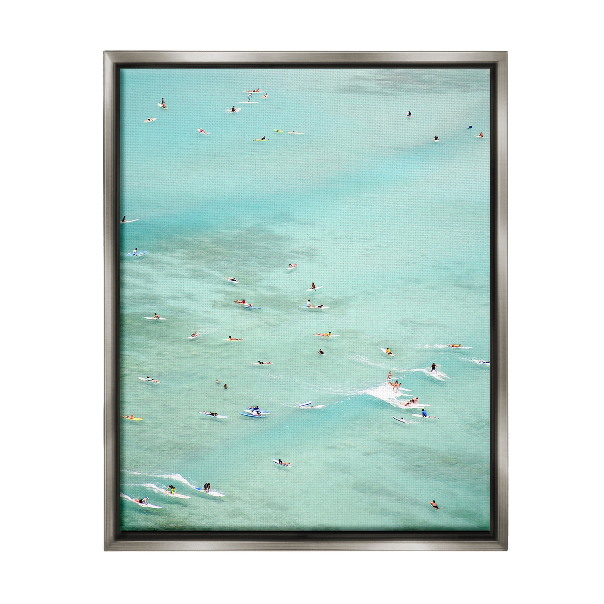 Stupell Industries People Swimming in Summer Landscape Painting Gray Floater Framed Canvas Art Print Wall Art, 25 x 31