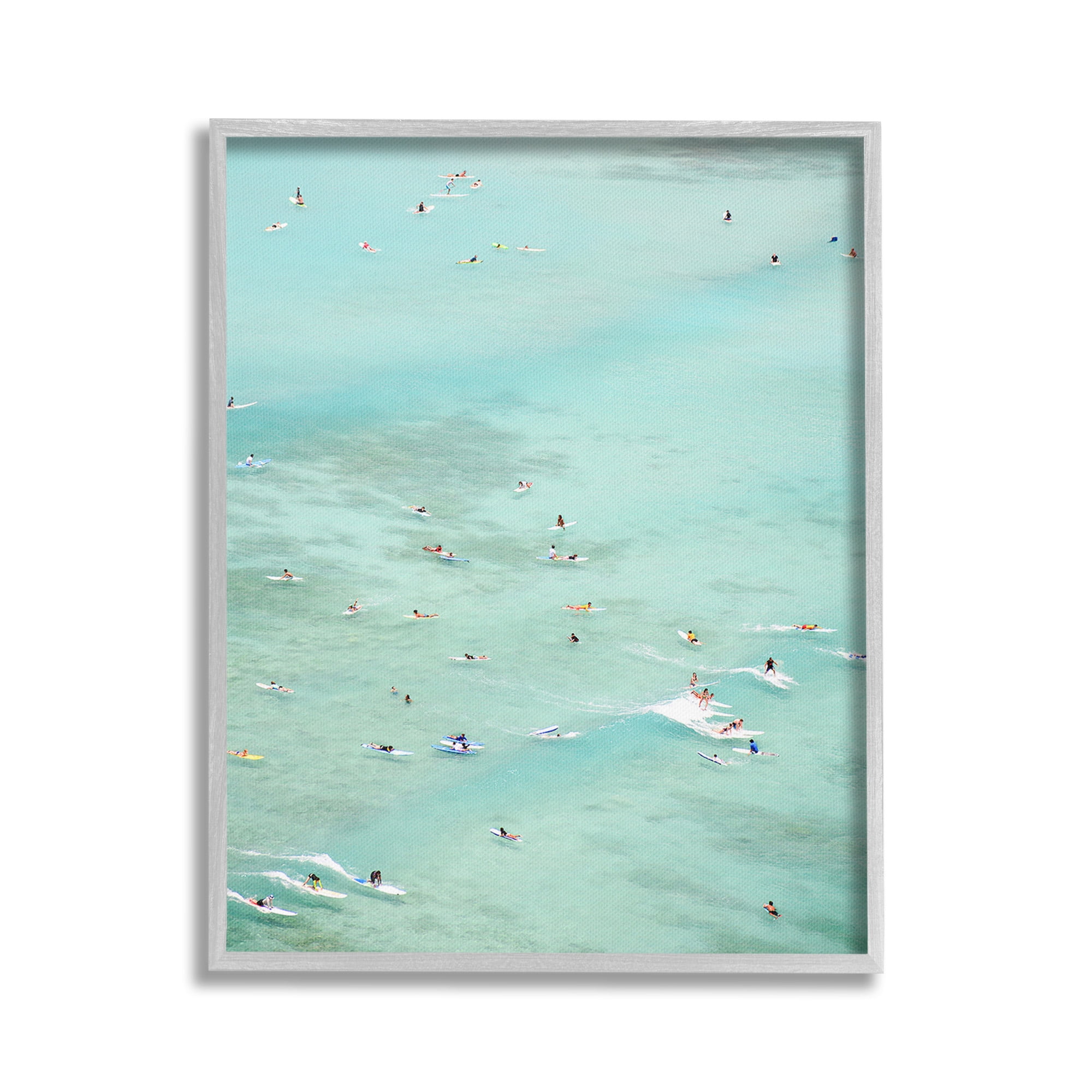 Stupell Industries People Swimming in Summer Landscape Painting Gray Framed Art Print Wall Art, 16 x 20