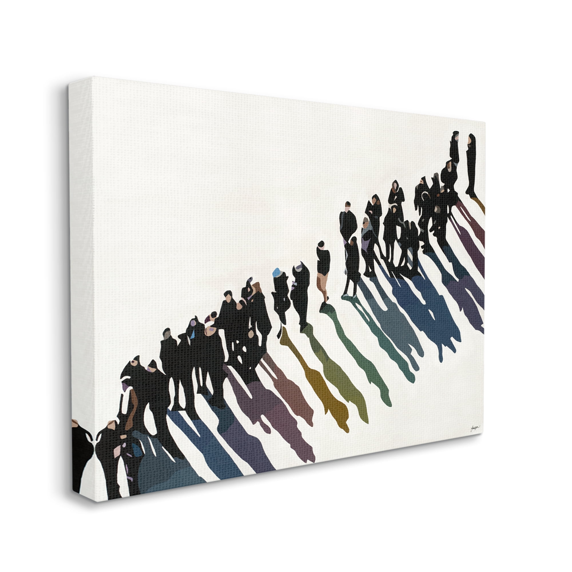 Stupell Industries People Walking In Line Rainbow Tone Shadows Abstract Painting Gallery Wrapped Canvas Print Wall Art, 24 x 30